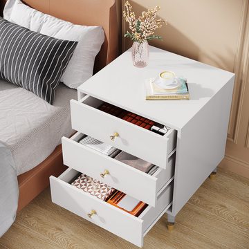 Tribesigns Nachttisch Moderner Beistelltisch mit 3 Schubladen, 50 x 40 x 65 cm,Weiß