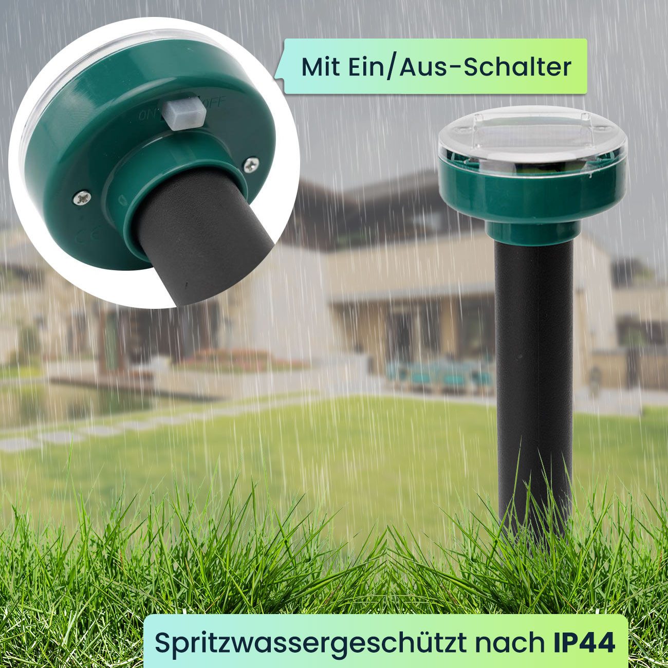 Casativo Vibrations-Tierabwehr Solar Maulwurf&Wühlmaus Vertreiber im Set pro Erdspieß ca. 30 m IP44, 8-tlg., Solar, chemiefrei, IP44, 30 m/700 m² je Spieß, als 4er/8er/16er Set