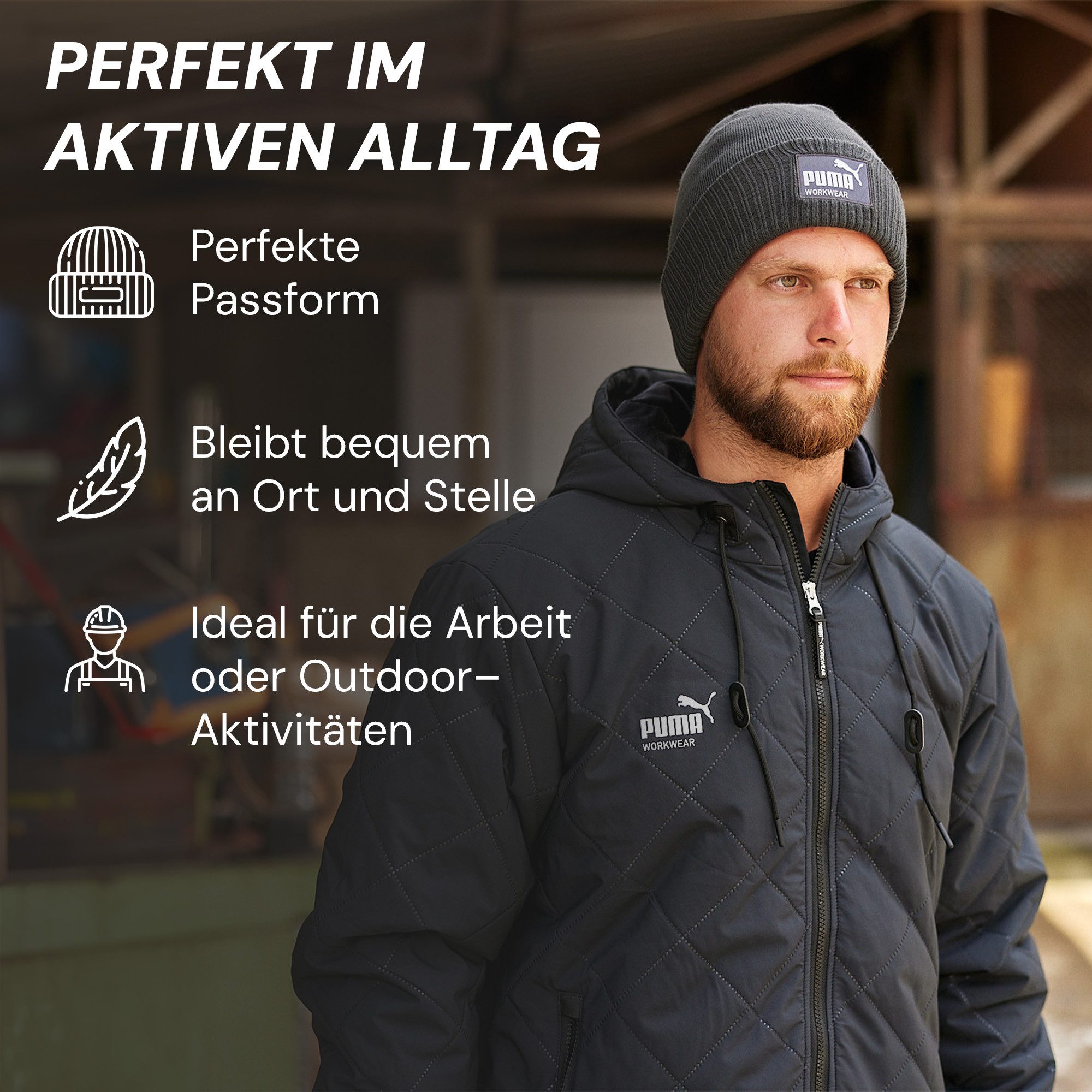 PUMA Workwear Beanie Mütze Herren Winter - Strickmütze mit Wärmepolsterung für die Ohren Atmungsaktive & Elastische Wintermütze Perfekt für Outdoor Aktivitäten