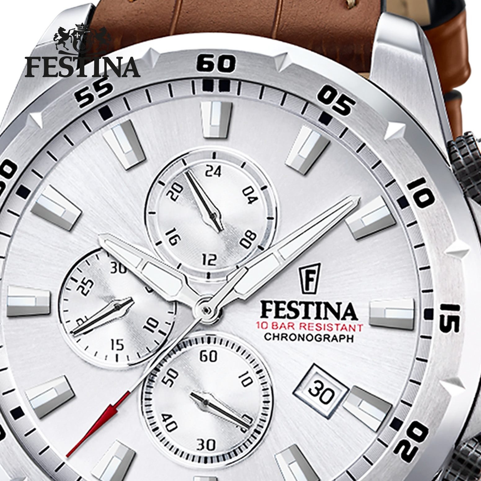Festina Chronograph Festina Herrenuhr Leder braun Festina, (Chronograph), Herren Armbanduhr rund, Lederarmband braun, Elegant