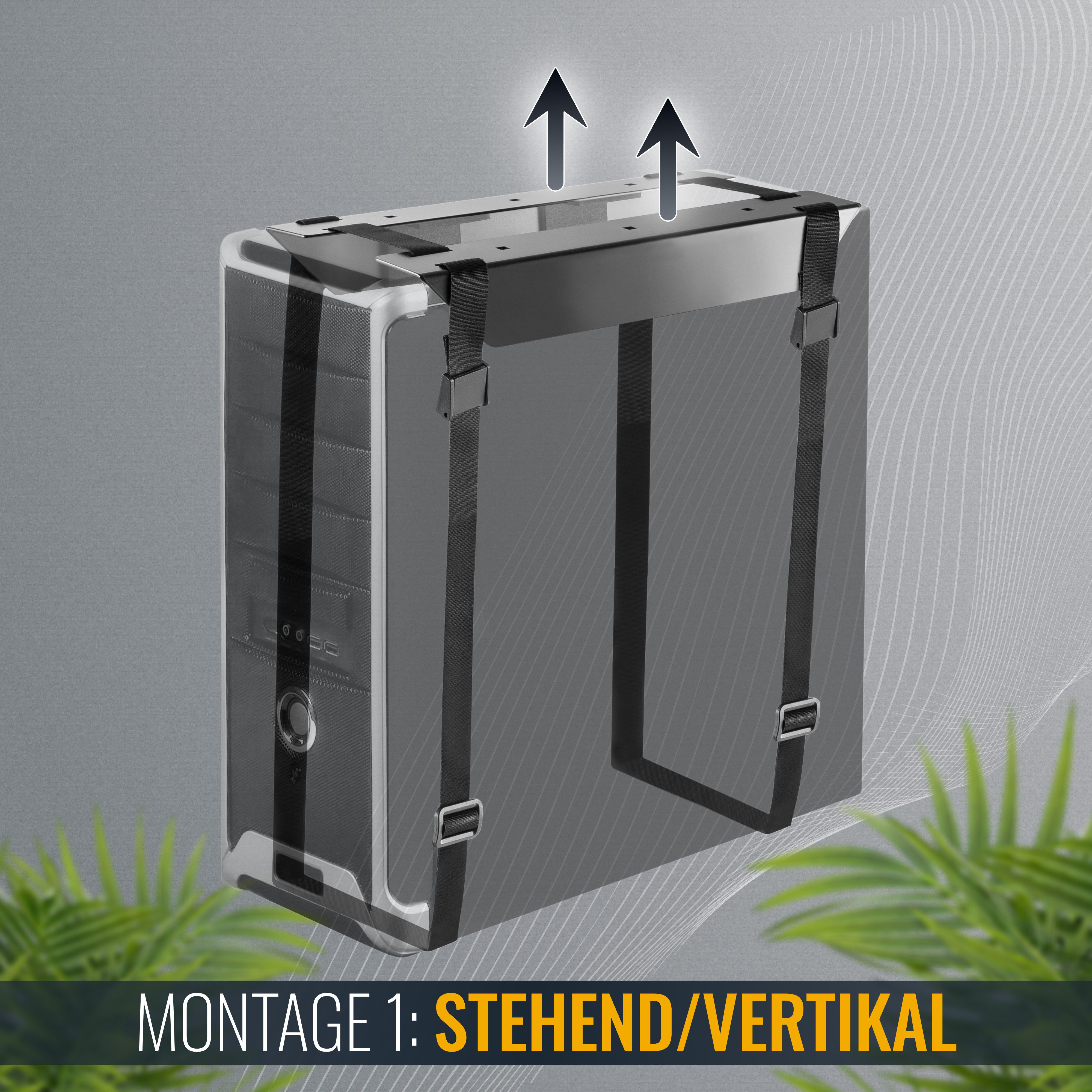 RICOO Halterung Rechner Halterung zur Untertisch-Montage TRH-11, (horizontale oder vertikale Befestigung, 1-tlg., max. bis 10kg belastbar, Breite und Höhe einstellbar, PC Halter unter Schreibtisch Computer Gurtsystem Rechner verstellbar)