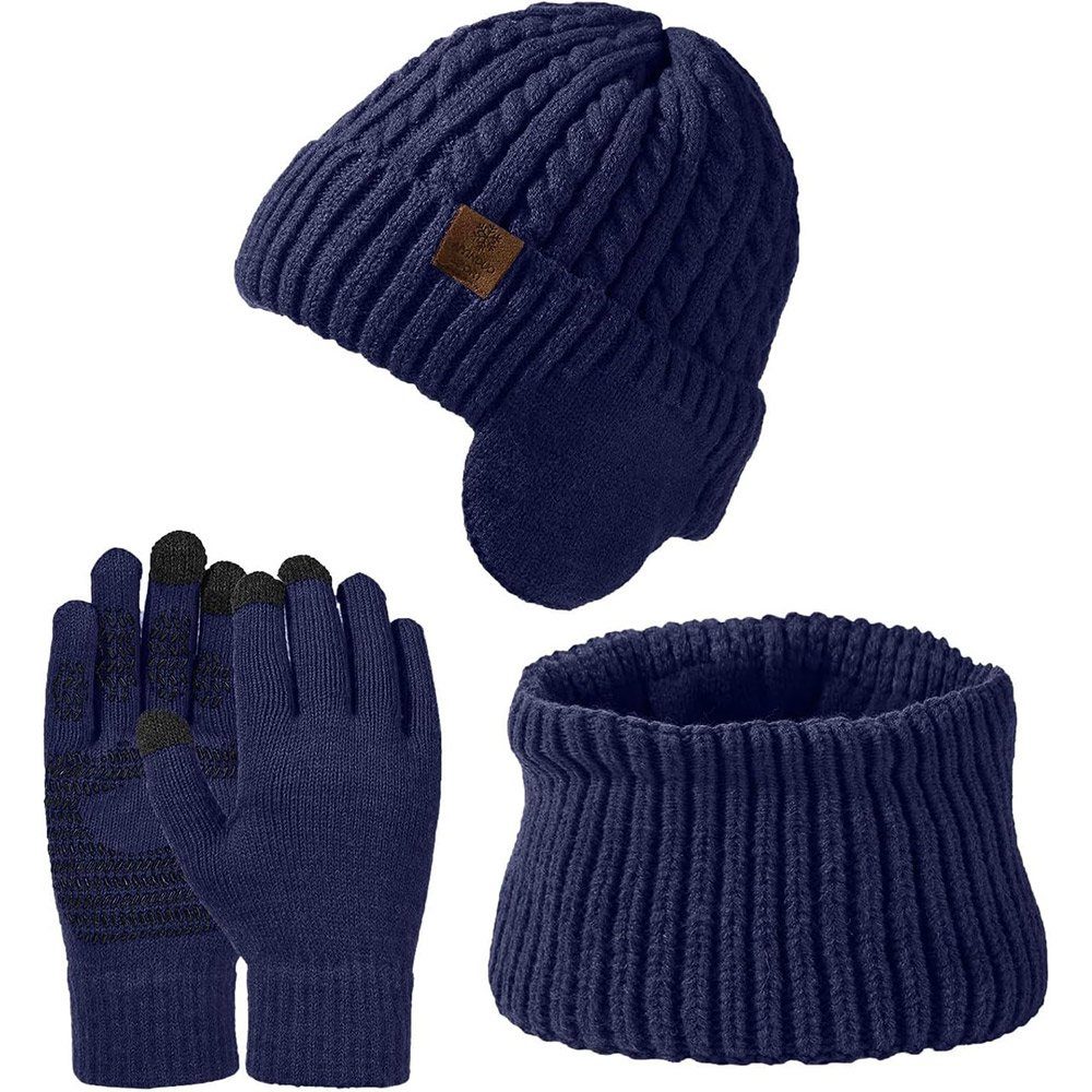 GLIESE Mütze & Schal Mütze Schal Handschuhe Set 3 in 1 Winter Warm Geschenk Set blau