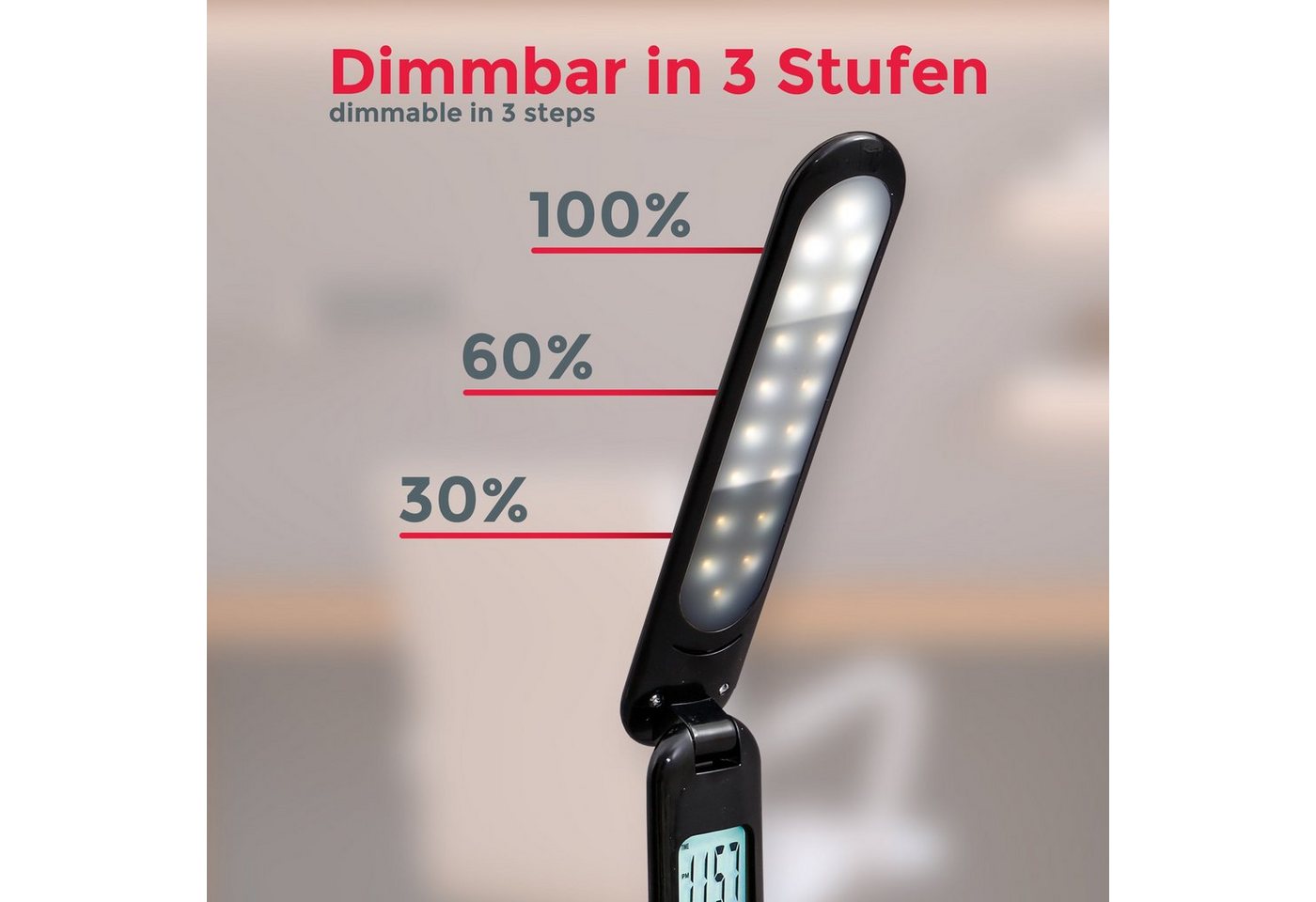 B.K.Licht LED Tischleuchte, LED Schreibtisch-Leuchte LCD-Display Tischlampe Büro Thermometer dimmbar schwarz-kaufen