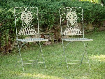 Aubaho Gartenstuhl 2x Gartenstuhl Paar Stuhl Bistrostuhl Eisen antik Stil creme grün
