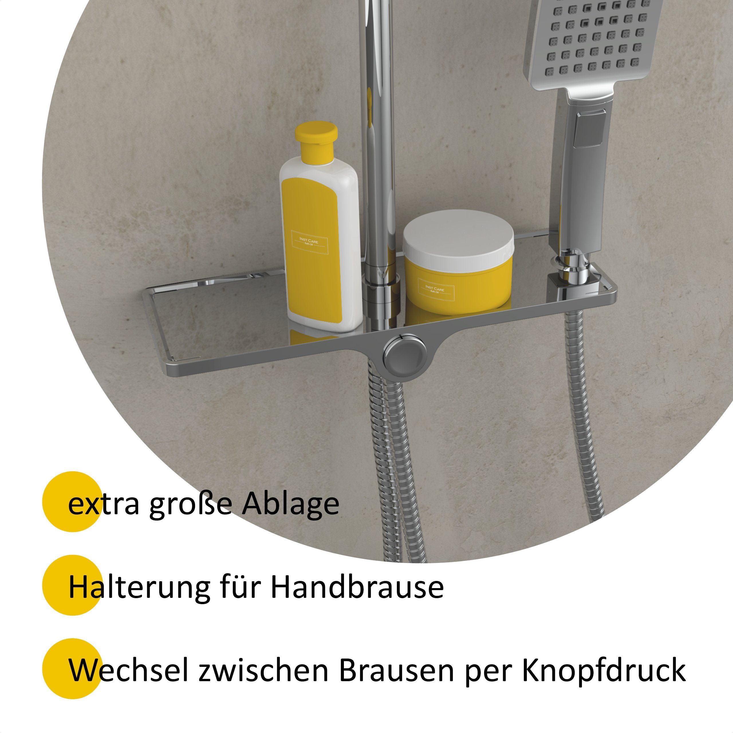 3 DS3 Duschablage, - Design ohne Thermostat, mit modernes Strahlart(en), Brausegarnitur, Chrom instmaier