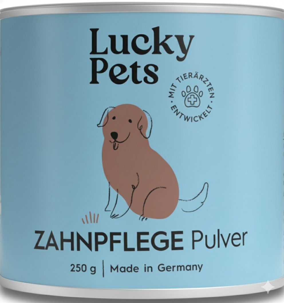 Lucky Pets Zahnpflege Pulver für Hunde gegen Zahnstein, Zahnbelag & Mundgeruch, Nahrungsergänzungsmittel für: Hunde