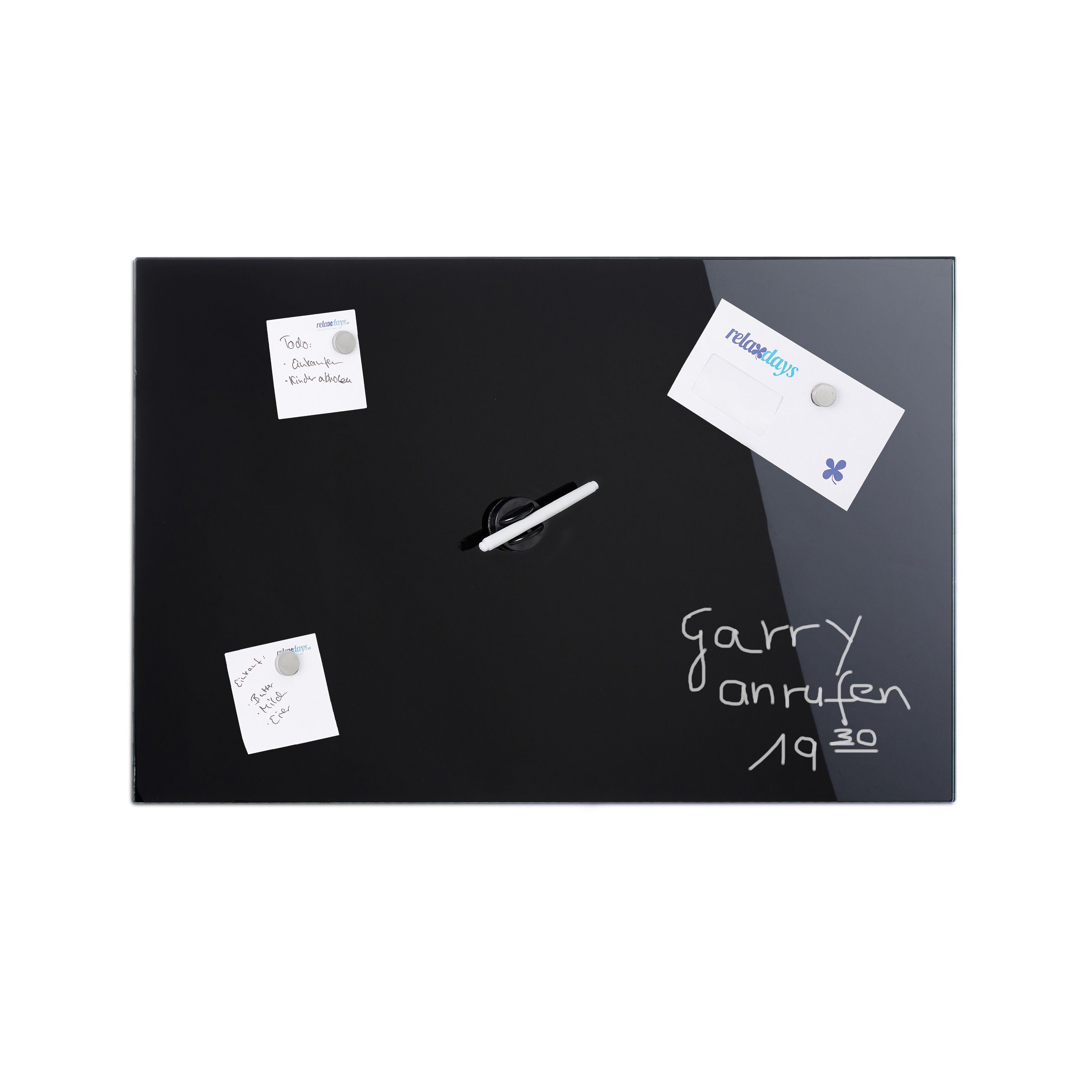 relaxdays Magnettafel Schwarze Magnettafel aus Glas, (6-tlg), 80 x 50 cm