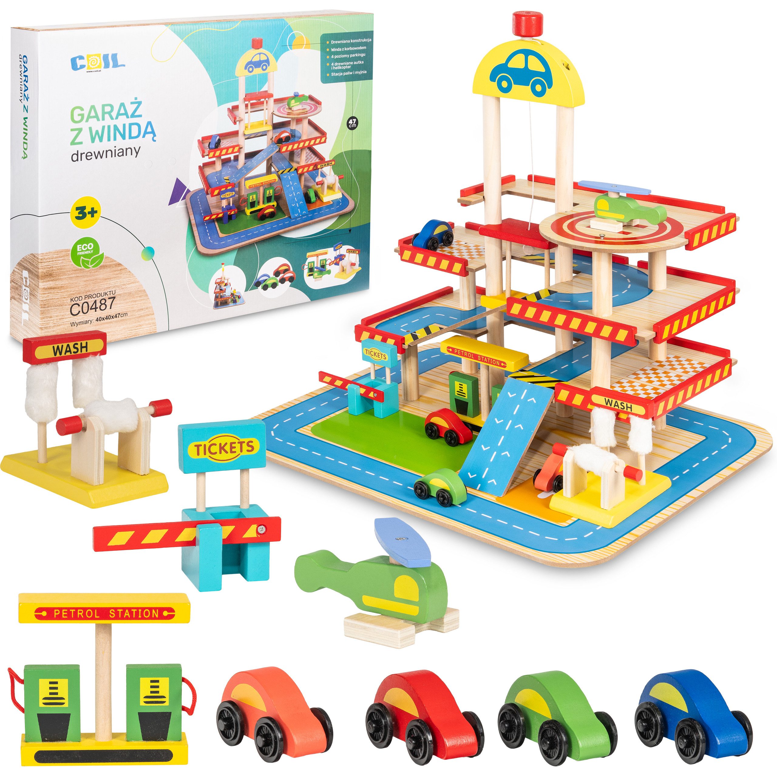 COIL Spiel-Parkgarage Parkhaus Holz-Spielgarage Lift Auto Garage Holzgarage günstig online kaufen