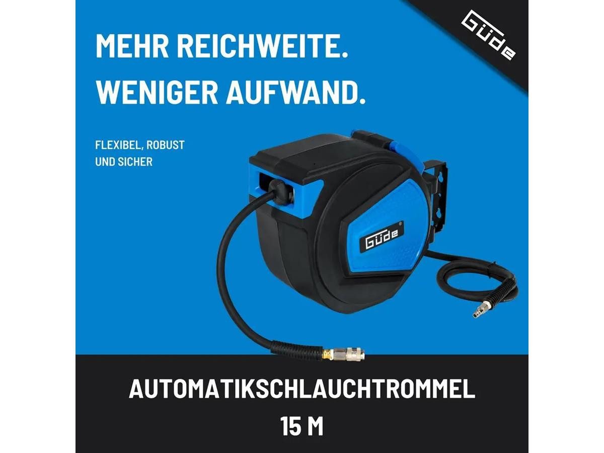 Güde Schlauchaufroller Automatischer Aufroller 15 m, 12 bar max. Arbeitsdruck, 15 m Schlauch
