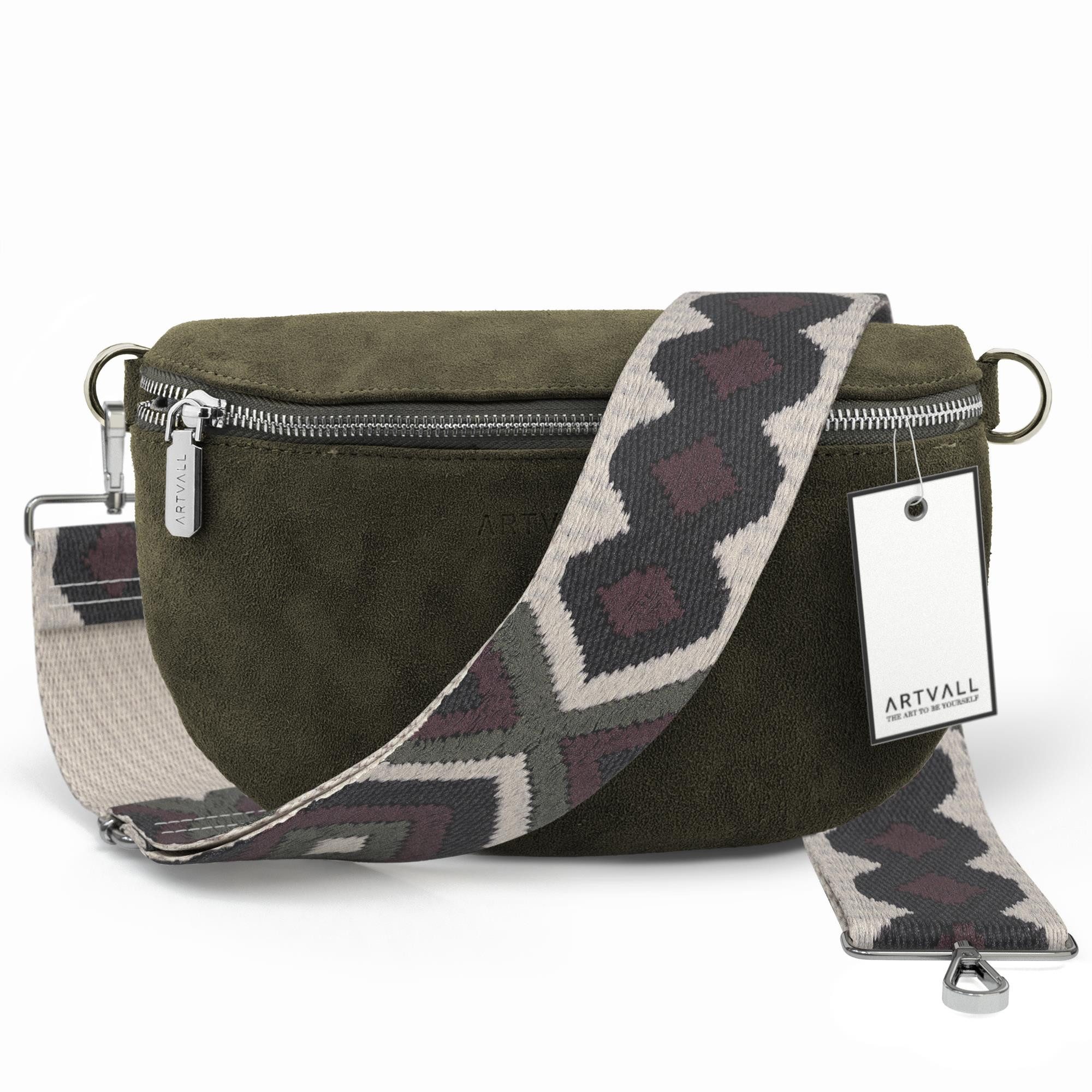 ARTVALL Umhängetasche Wildleder Handtasche Damen Brusttasche Naturgrün (Tasche inkl. Taschenband), Bauchtasche Wildleder Klein mit Schultergurt abnehmbar Crossbody Bag