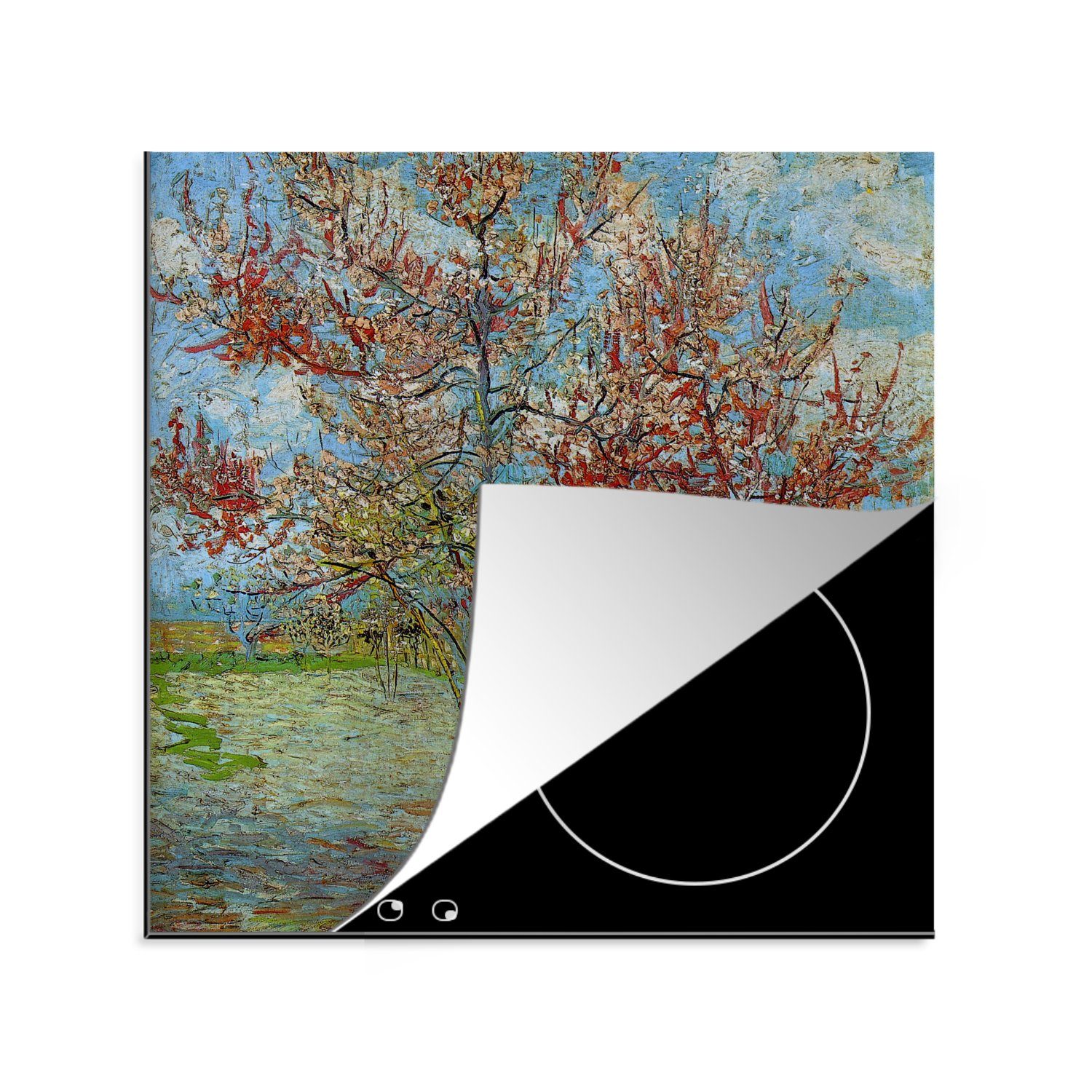 Der Pfirsichbaum Vincent MuchoWow Gemälde Herdblende-/Abdeckplatte Vinyl, tlg), Ceranfeldabdeckung, Arbeitsplatte van rosa (1 von cm, küche 78x78 - für Gogh,