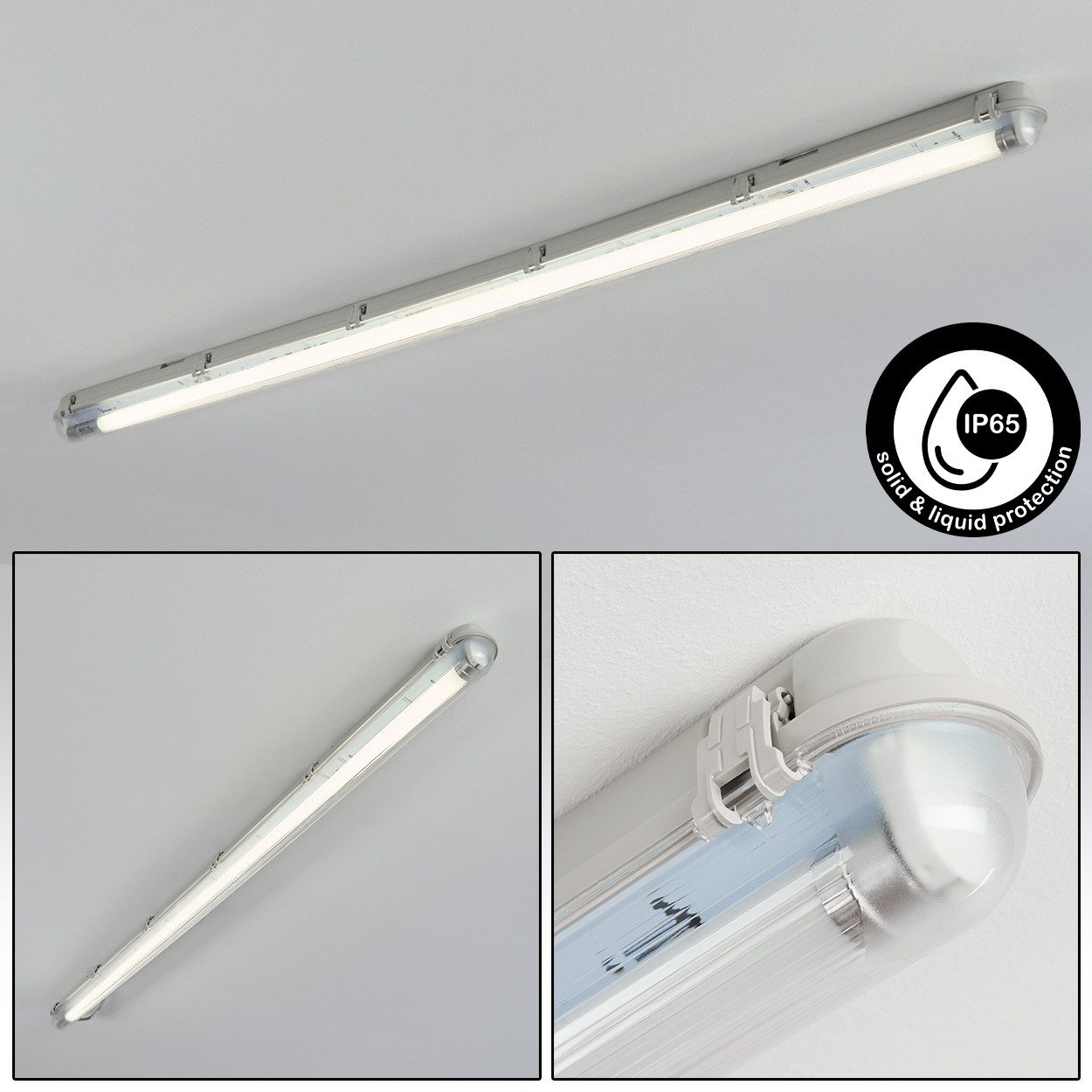 hofstein Deckenleuchte Deckenlampe aus Metall/Kunststoff, Grau/Weiß/Klar, Badezimmer geeignet, moderne Deckenleuchte, 25,5 Watt, 2300 Lumen, 4000 Kelvin, IP65
