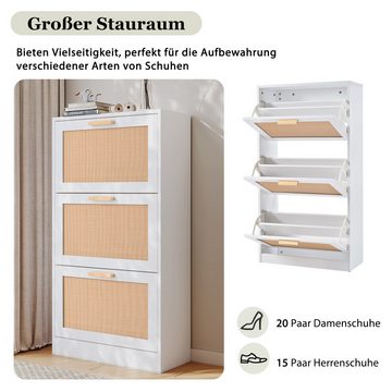 Dedom Schuhregal Holzwerkstoff & Rattan Natur Schuhschrank Schuhregal für schmale Flure, Maße: B60/H109.5/T24 cm