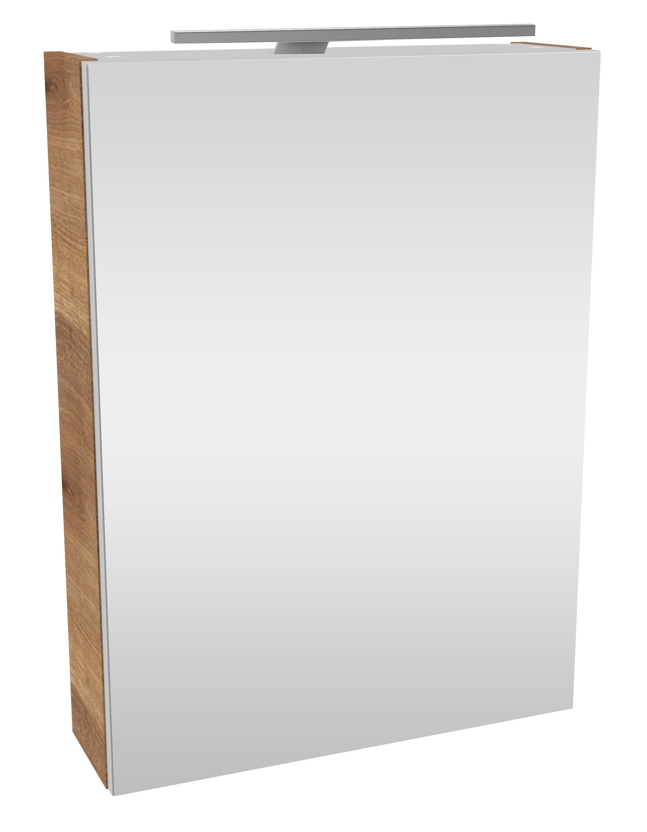 FACKELMANN Spiegelschrank SBC (Spiegelschrank mit LED-Aufsatzleuchte) Aufsatzleuchte, Schalter und Steckdose, Breite 50cm, Anschlag links