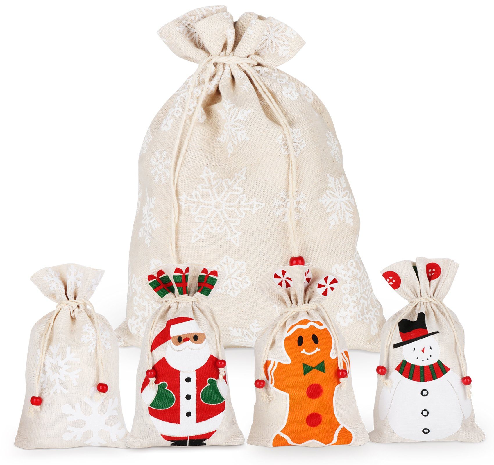 Homewit Christbaumschmuck Geschenksäckchen zu Geschenken Ideal von Verpacken (5-tlg), Creme zum mit Weihnachten Zugband