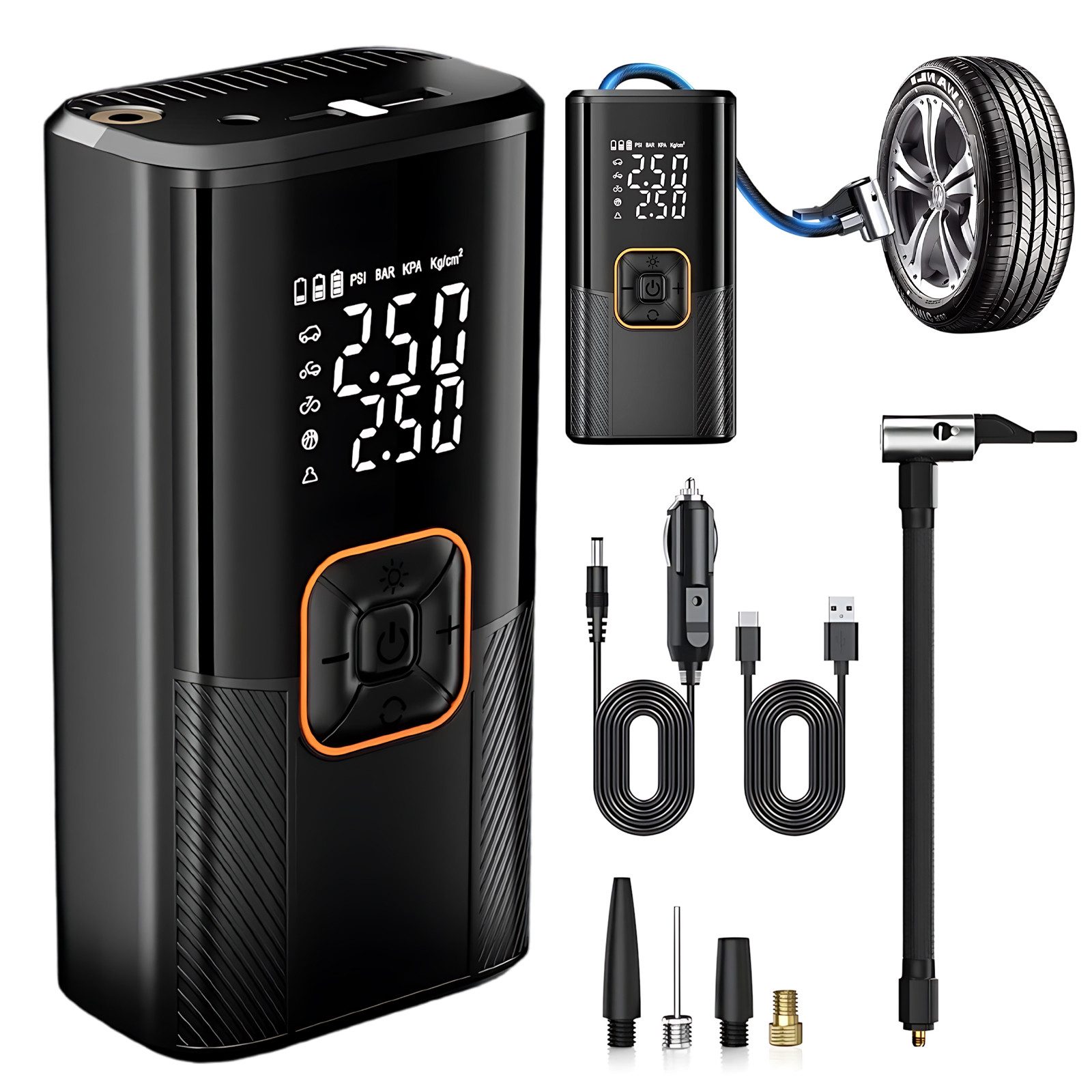 AKKEE Akku-Luftpumpe Elektrische Luftpumpe 3000mAh für Auto, Motorrad, Fahrrad, Bälle, 150PSI Elektrischer Kompressor Tragbar Fahrradpumpe