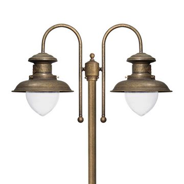 Licht-Erlebnisse Außen-Stehlampe AMALFI, ohne Leuchtmittel, 2-flammig IP44 in Bronze Antik matt E27 210 cm Glas Messing Maritim