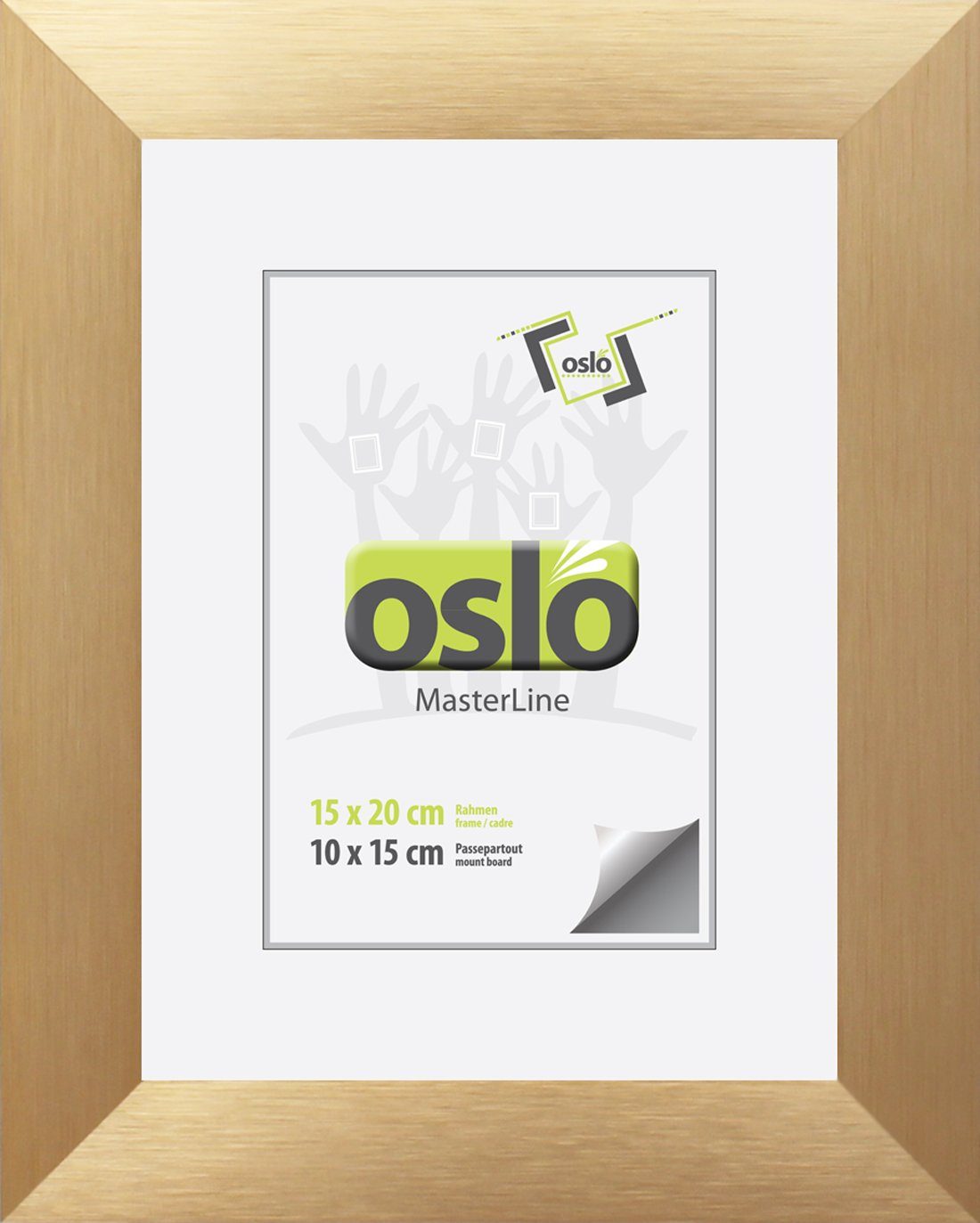 Oslo MasterLine Portraitrahmen Bilderrahmen gebürstet Format Echtglas Rahmenfarbe gold, cm 15x20 stabiler Aufsteller Alu, Aluminium