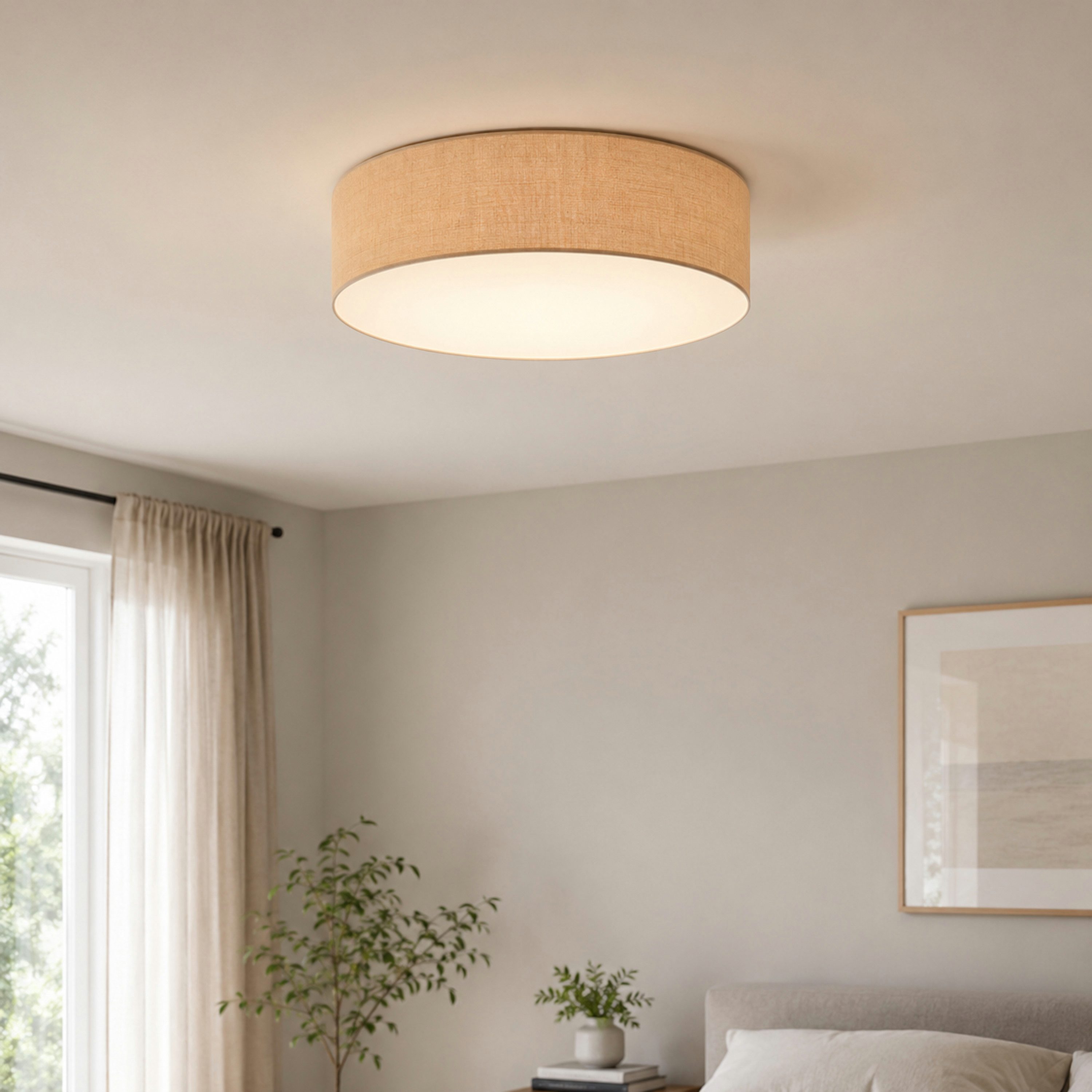 OTTO home Deckenleuchte Mikka, ohne Leuchtmittel, mit Leinenstoffschirm, Höhe 14 cm, E27, Leinen, Deckenlampe