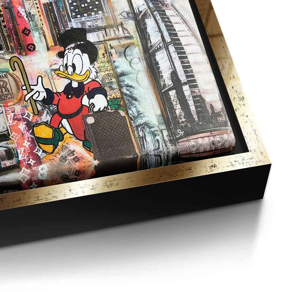 in Duck weißer quer Comic Pop Leinwandbild DOTCOMCANVAS® Dagobert Skyline Dubai Art Dubai, Dagobert Rahmen Collage Leinwandbild