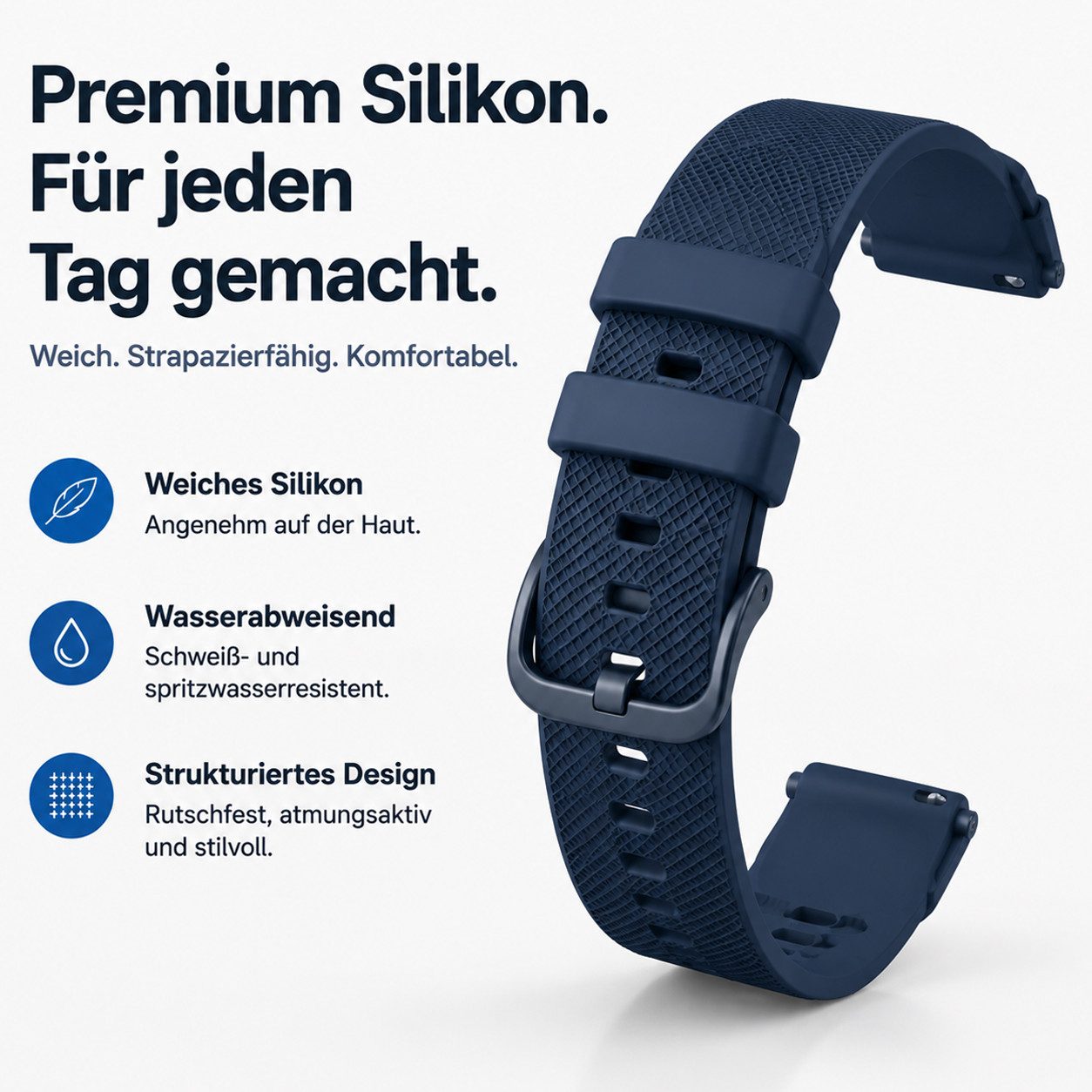 BOOD Uhrenarmband 20/22mm Universal Silikon Ersatzband mit praktischem Schnellverschluss, schweißresistent, rutschfest, individuell verstellbare Armbandlänge
