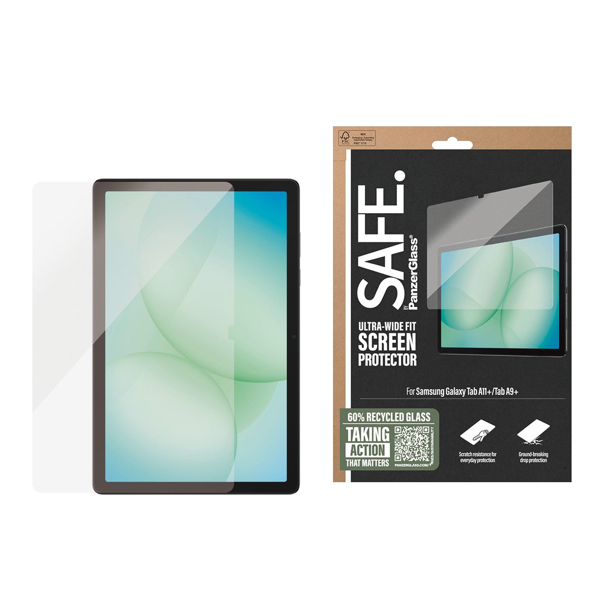 SAFE by PanzerGlass Displayschutzglas Ultra-Wide Fit Screen Protector für Samsung Galaxy Tab A11+, Samsung Galaxy Tab A9+, Displayschutzfolie, Schutzfolie, Bildschirmschutz, kratz- & stoßfest