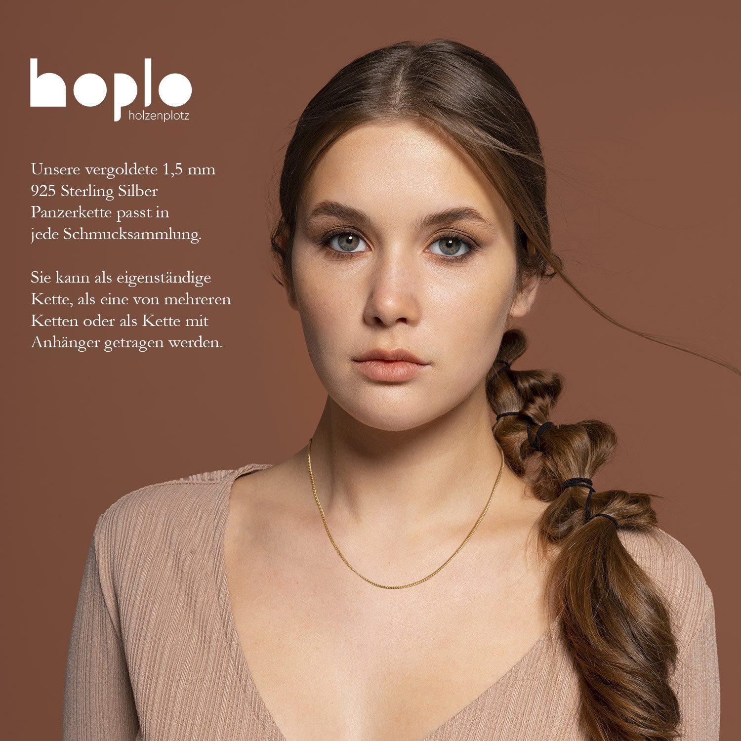 HOPLO Panzerkette Vergoldete Panzerkette 1,5 mm 925 Silber Gelbgold plattie günstig online kaufen