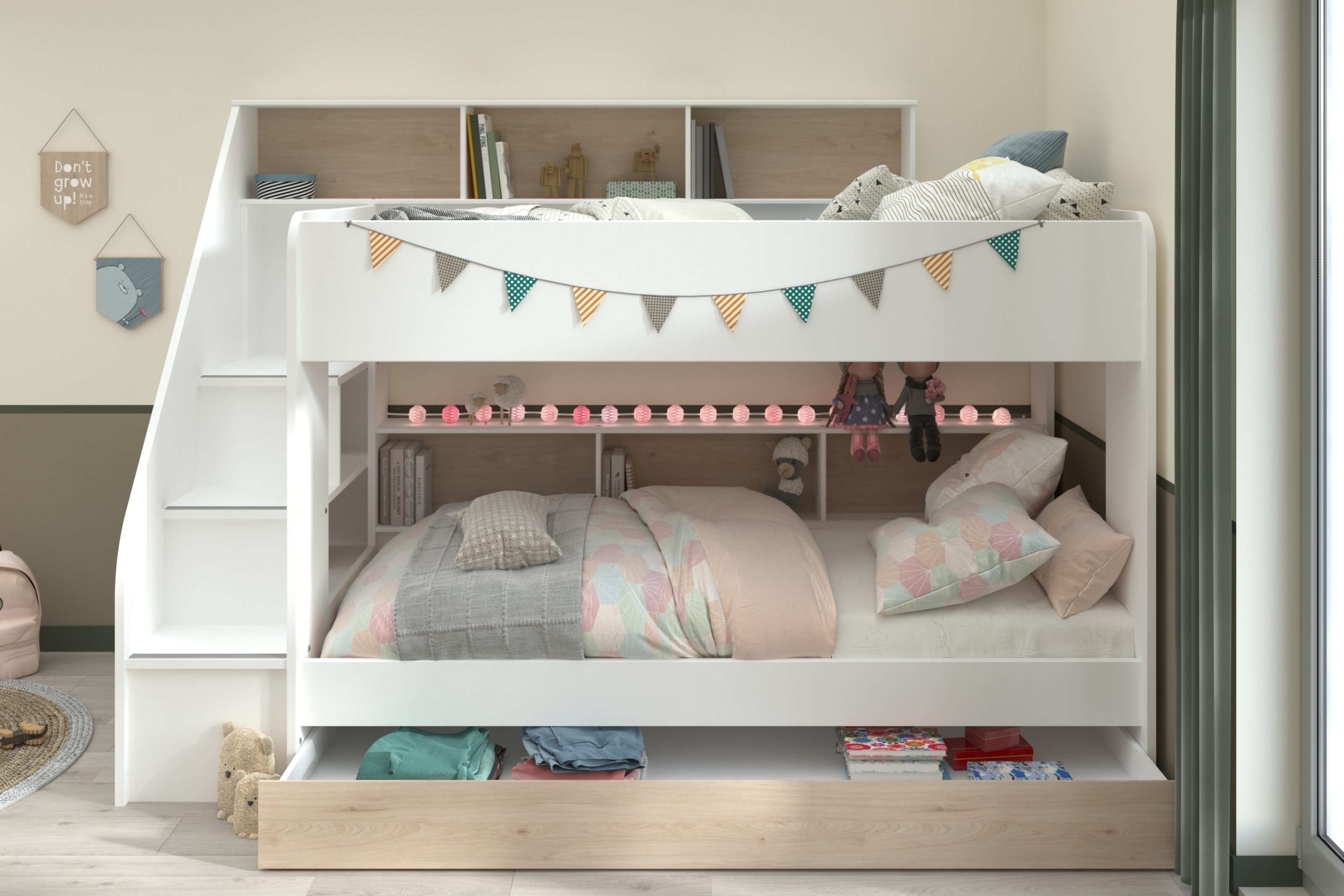 Parisot Etagenbett in Weiss / Jackson Eiche - 245x171x111cm (LxHxT)