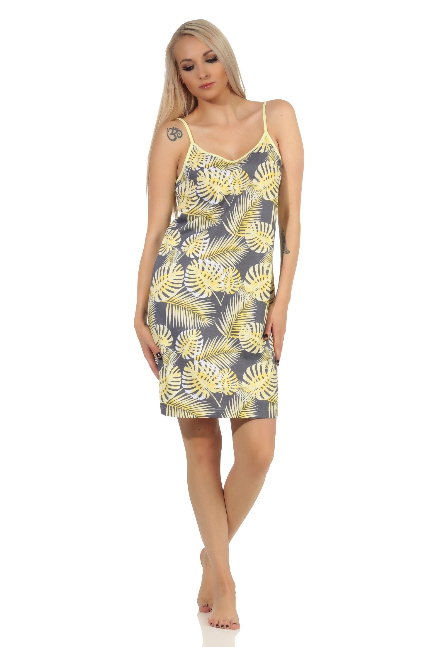 Nachthemd Normann floralem Damen in Nachthemd Print Spaghetti Ärmelloses gelb
