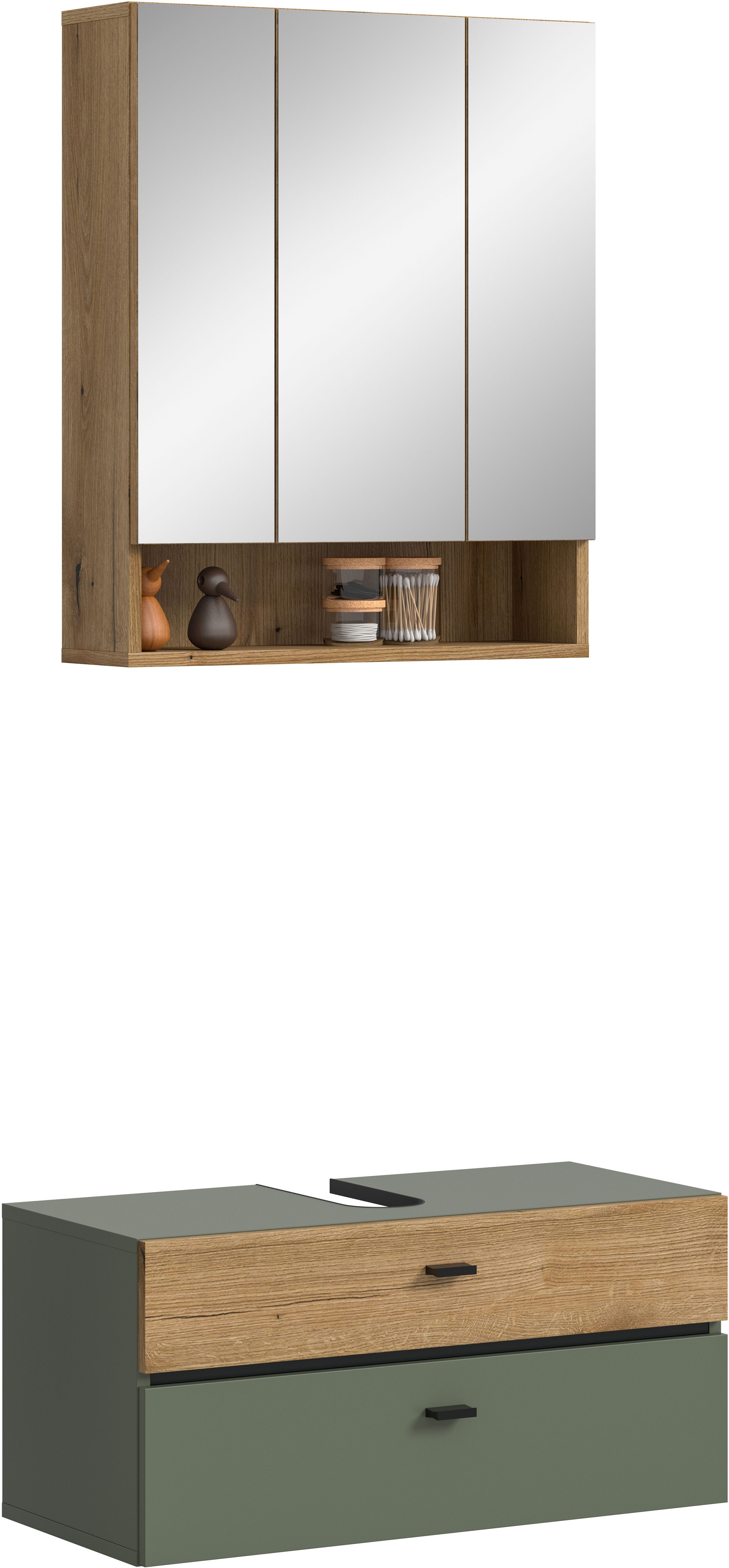 welltime Badmöbel-Set VANN, 2-teilige moderne Badkombination, (2-St., 1x Waschbeckenunterschrank, 1x Spiegelschrank), Bad-Kombination, Bad-Möbel, Badezimmer, Kombination, Kombi, Bad-Set