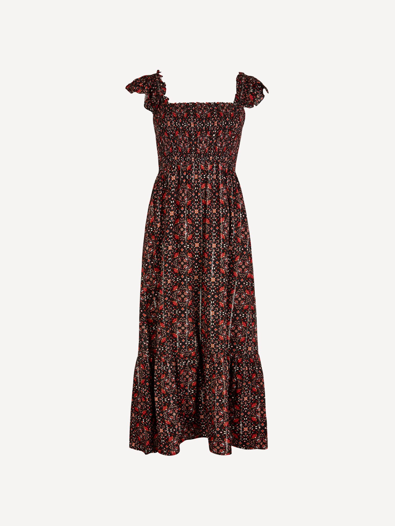 Apricot Midikleid Folk-Blumen-Midi-Kleid mit Metallic – Bild 4 von 4