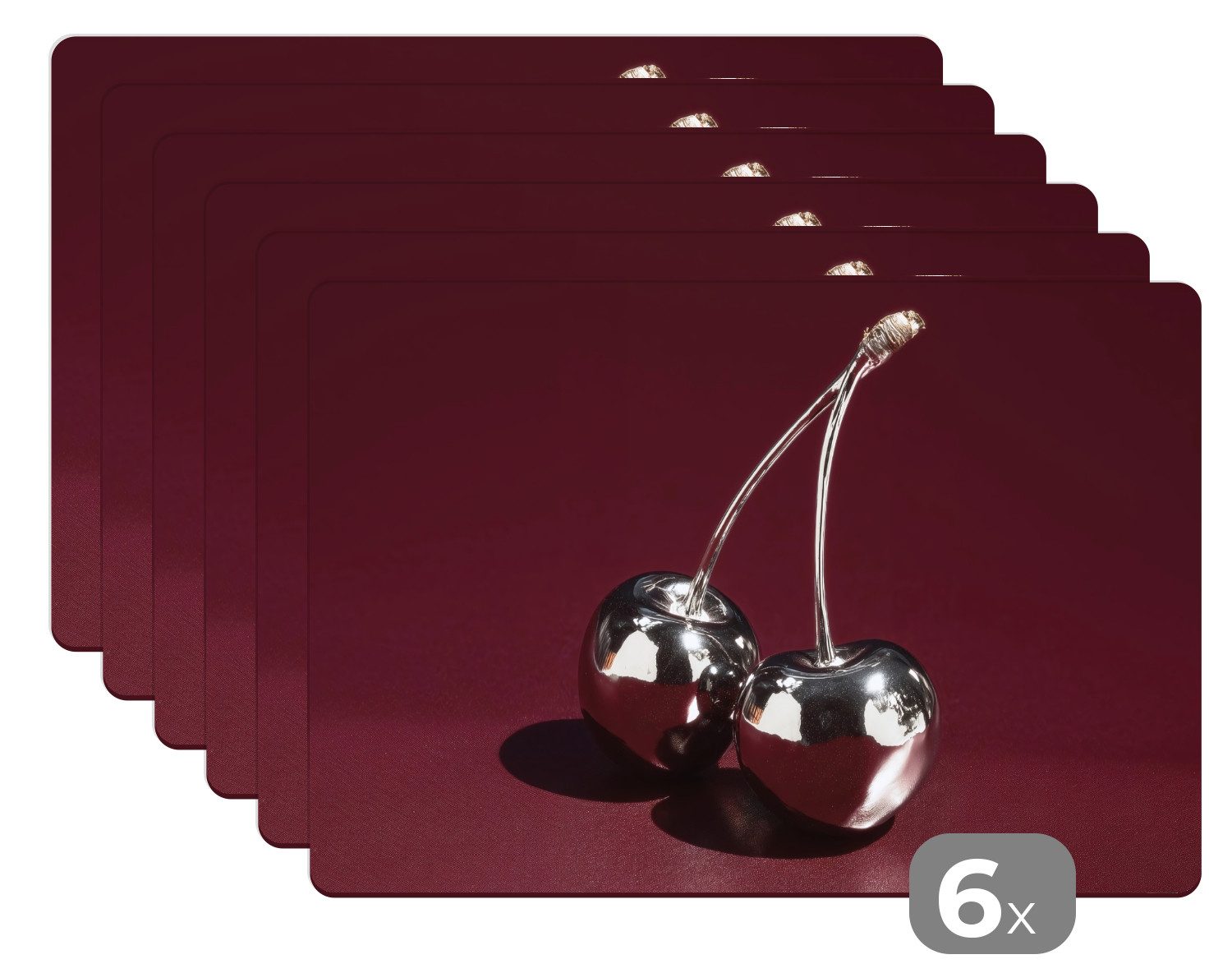 MuchoWow Platzset Kirsche - Glänzend - Bordeaux, (6-St), Platzsets, Tischset, Abwaschbar, Tischsets, Platzdeckchen