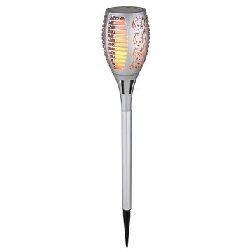 Globo LED Solarleuchte, LED-Leuchtmittel fest verbaut, Warmweiß, 3x Gartendeko Solarlampe Außenleuchte LED Flammeneffekt silber H 58 cm