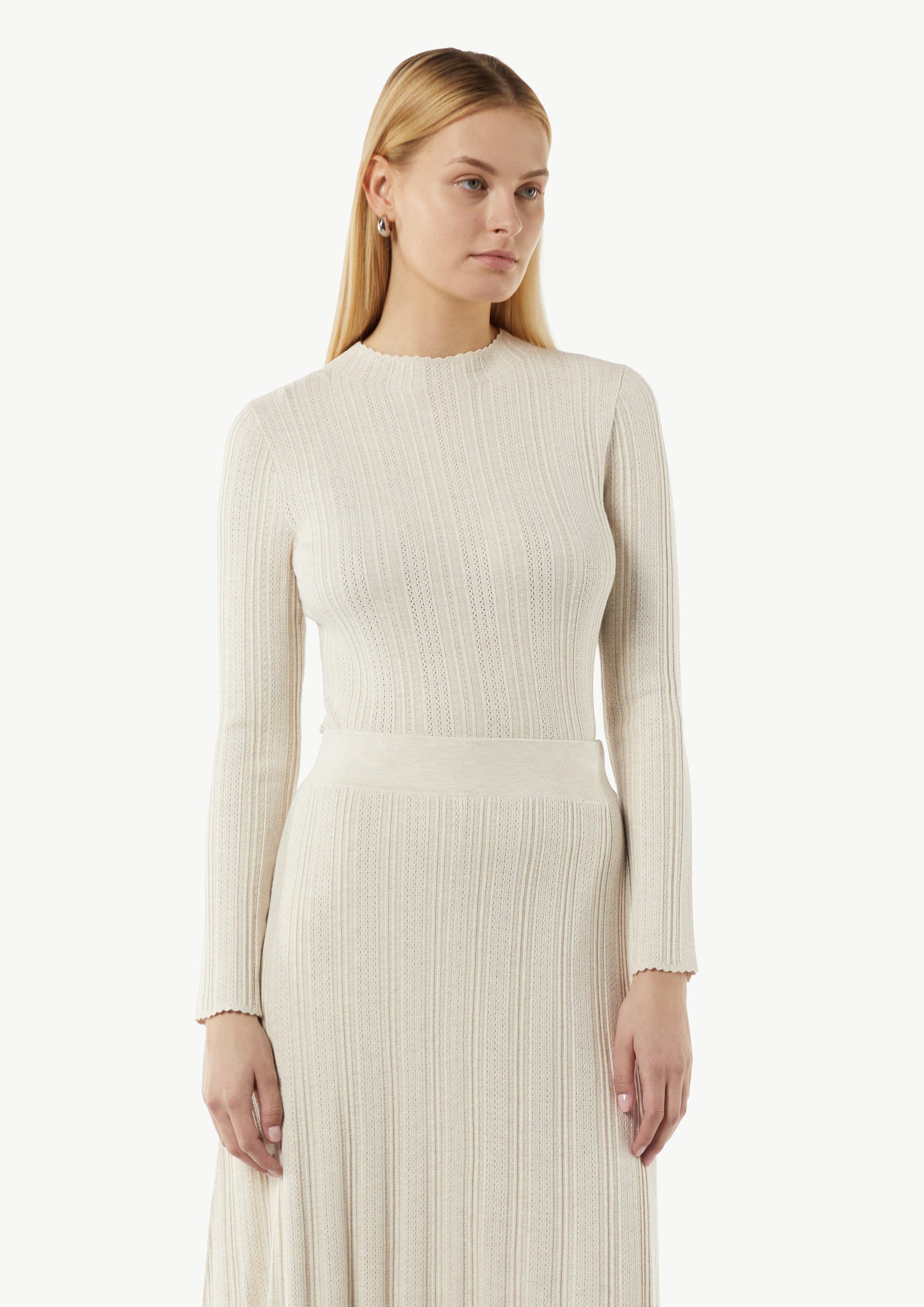 Langarmshirt Strukturierter Feinstrickpullover im Slim Fit