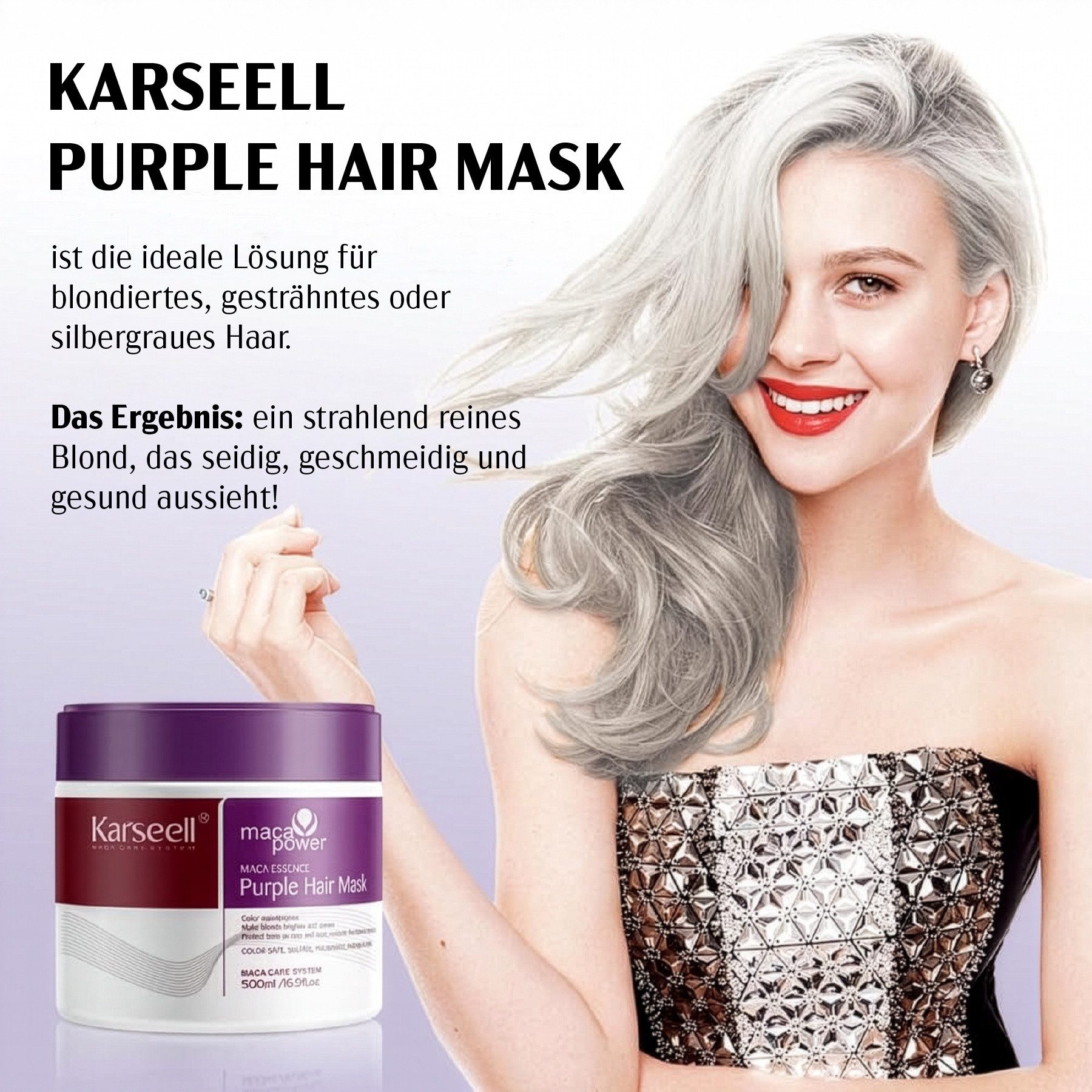 Karseell Haarmaske Purple Haarmaske Haarpflege für Blondes Blondiertes Graues Haar 500ml, 1-tlg., Haarpflege, Haarmaske, Karseell, Blondiertes Haar