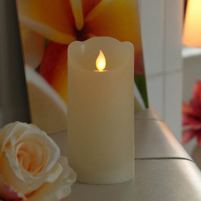 MARELIDA LED-Kerze LED Kerze TWINKLE Echtwachs bewegliche Flamme H: 15cm Timer creme für Innen