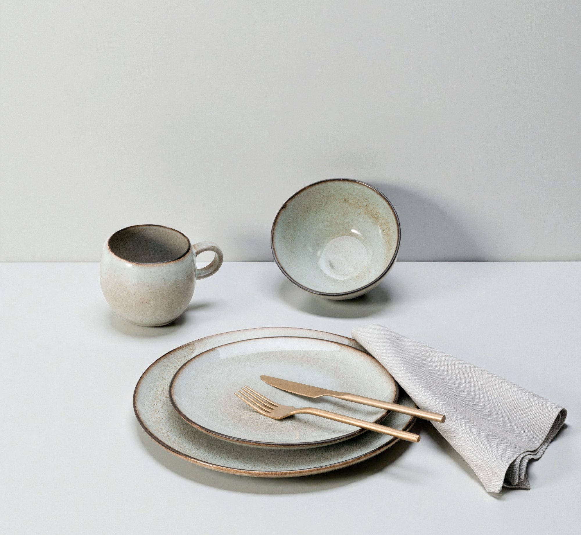 CreaTable Kombiservice Stone Town, Service 16-tlg. (16-tlg), 4 Personen, Steinzeug, Welt der Töpferei, Unregelmäßiger Vintage Rand
