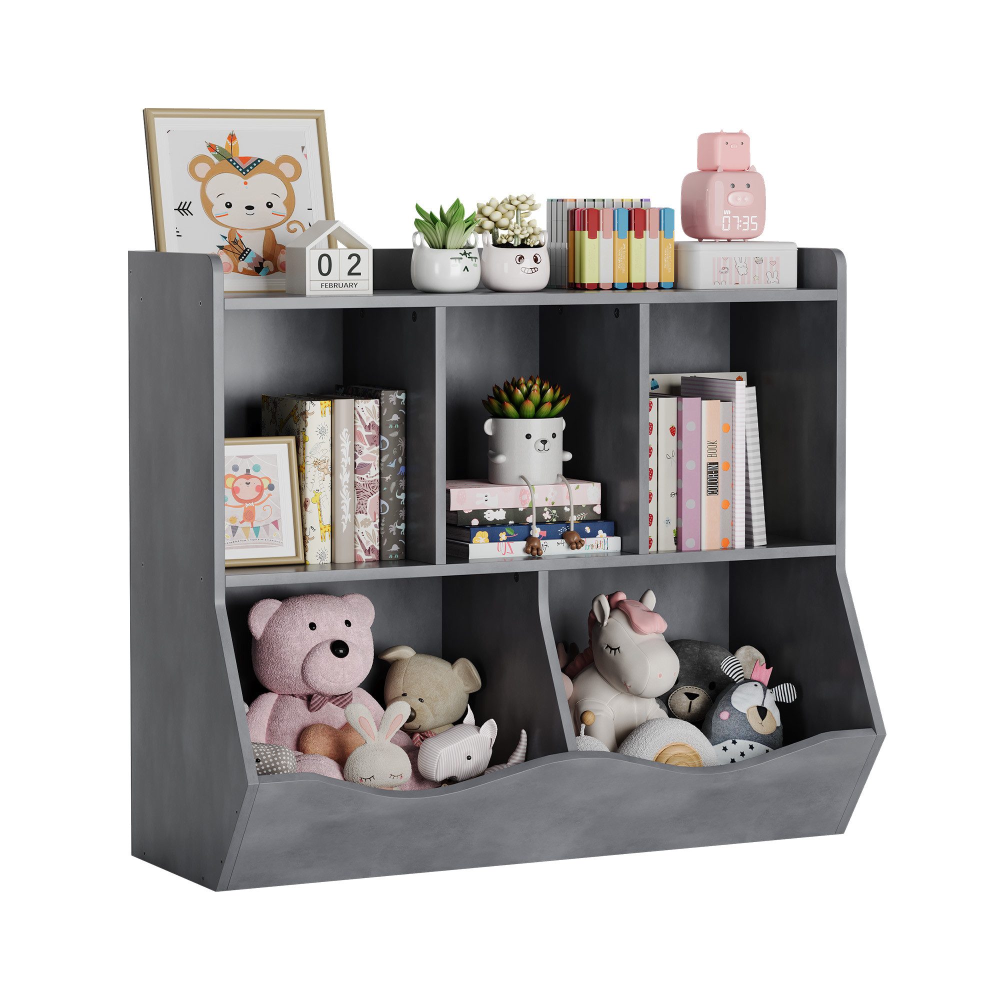 GarveeMore Kinderregal Spielzeugregal Kinderregal mit 5 Fächern Bücherregal günstig online kaufen