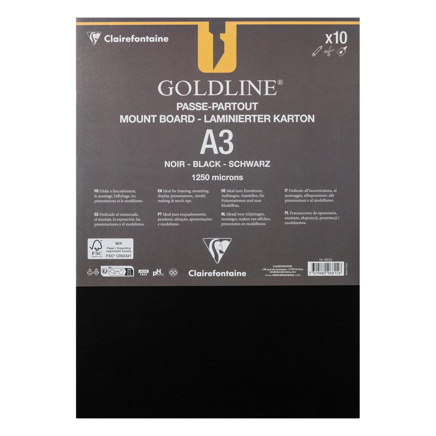 CLAIREFONTAINE Zeichenpapier 10 Passepartouts A3 sw, 1,25 mm 96815C, Packung