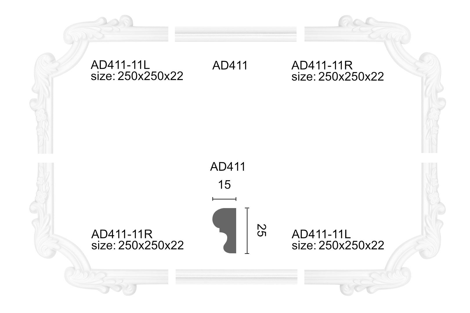 Hexim Perfect Stuckleiste AD411-11L, Wand- und Deckenumrandung aus PU - Segment als Ergänzung zur Flachleiste, hart & stoßfest, weiß - Spiegelrahmen