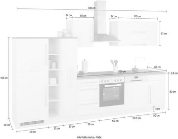 KOCHSTATION Küchenzeile KS-Samos, mit E-Geräten, Breite 340 cm