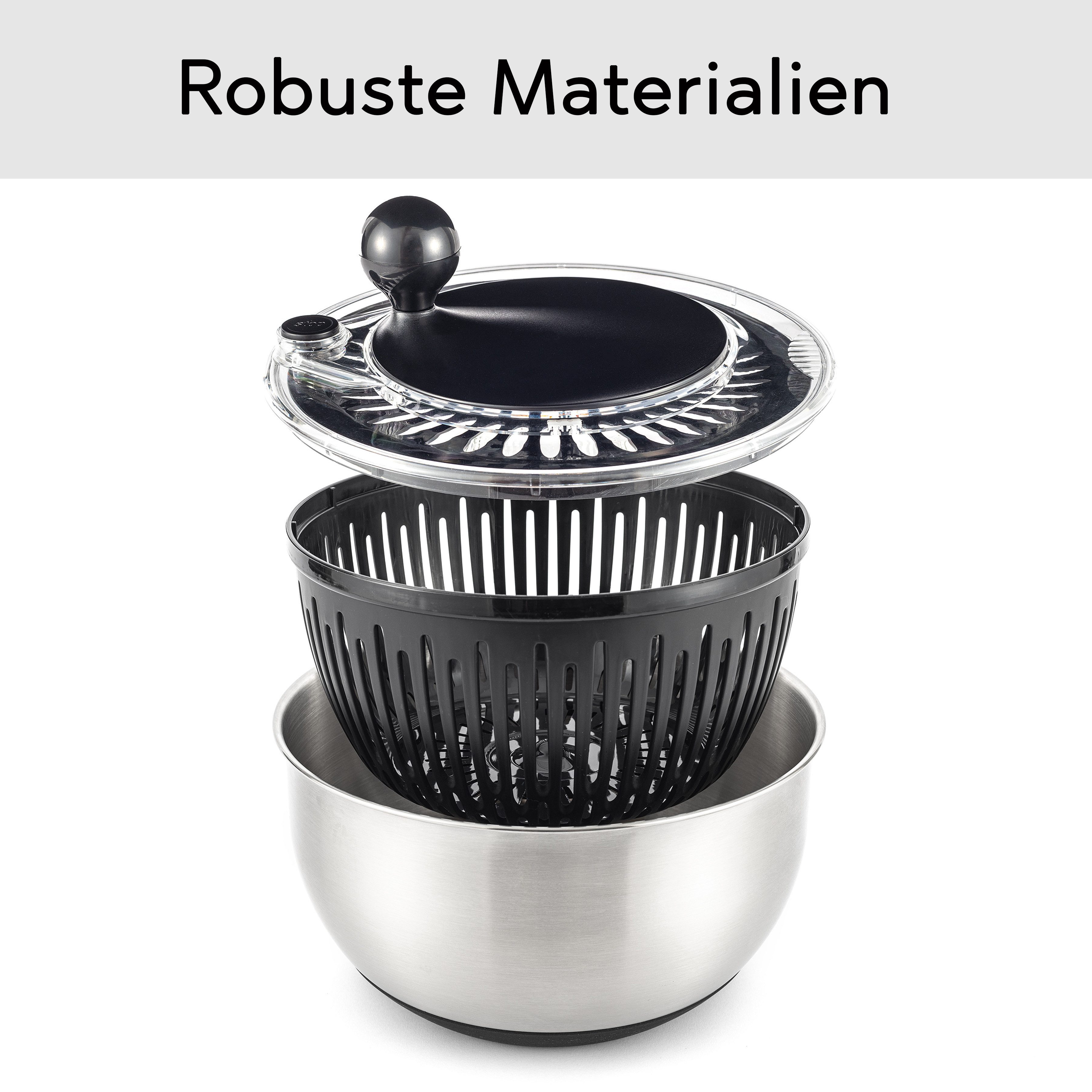 Hanseküche Salatschleuder Salatschleuder, (BPA-freier Salad Spinner, 1-tlg., Schleudern, Servieren und Aufbewahren), Großes Fassungsvermögen von 4,5 Litern mit Kurbelantrieb