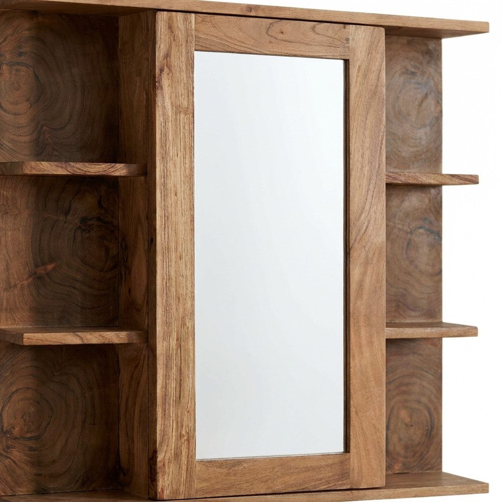 WOLF MÖBEL Wandspiegel ROOT Bad Spiegelschrank mit 6 Ablagen (80 x 15 x 72)