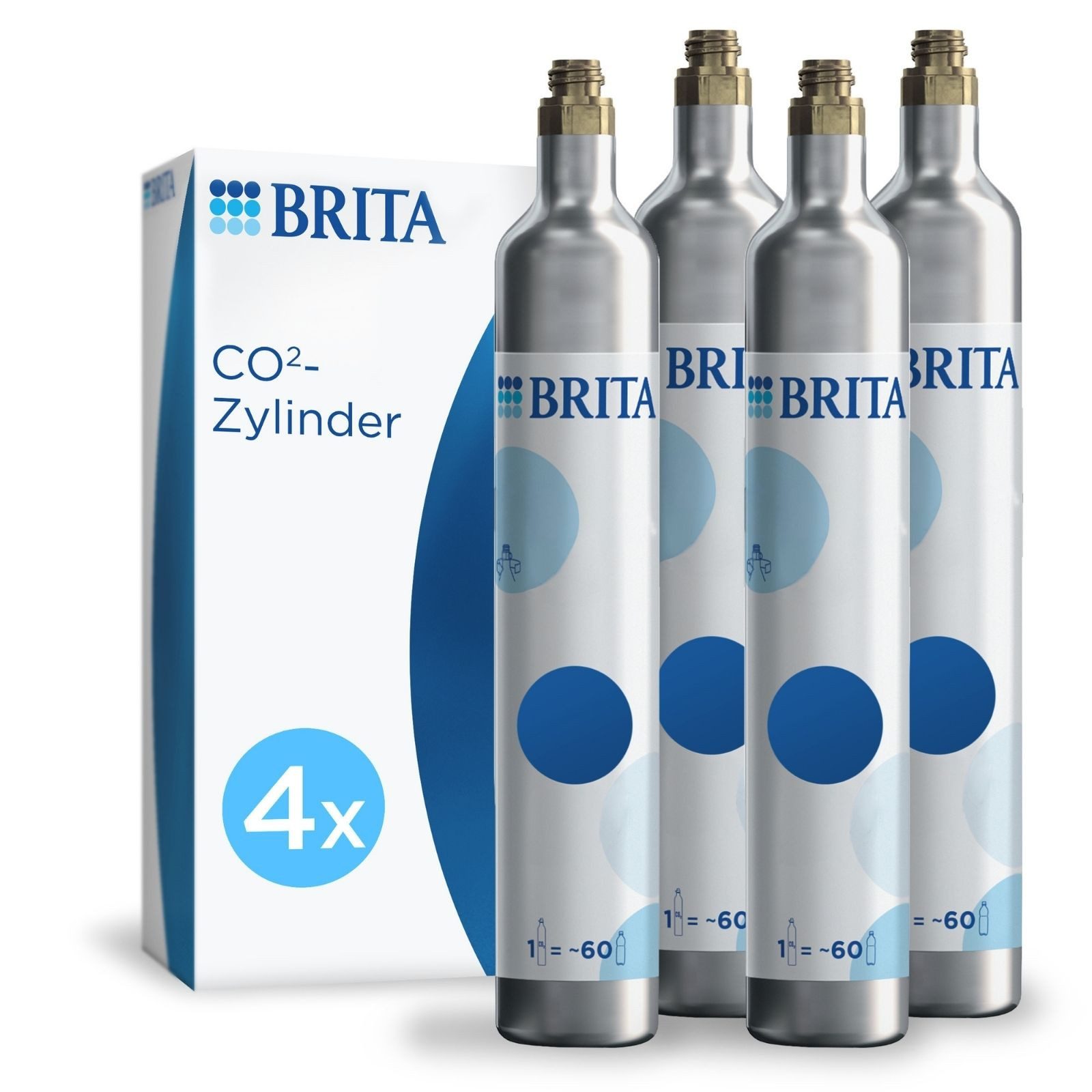 BRITA CO₂-Zylinder Universal CO₂-Zylinder für Wassersprudler mit Schraubsystem - 4er Pack, 4 St., Reservezylinder, bis zu 60 l gesprudeltes frisches Wasser pro Füllung