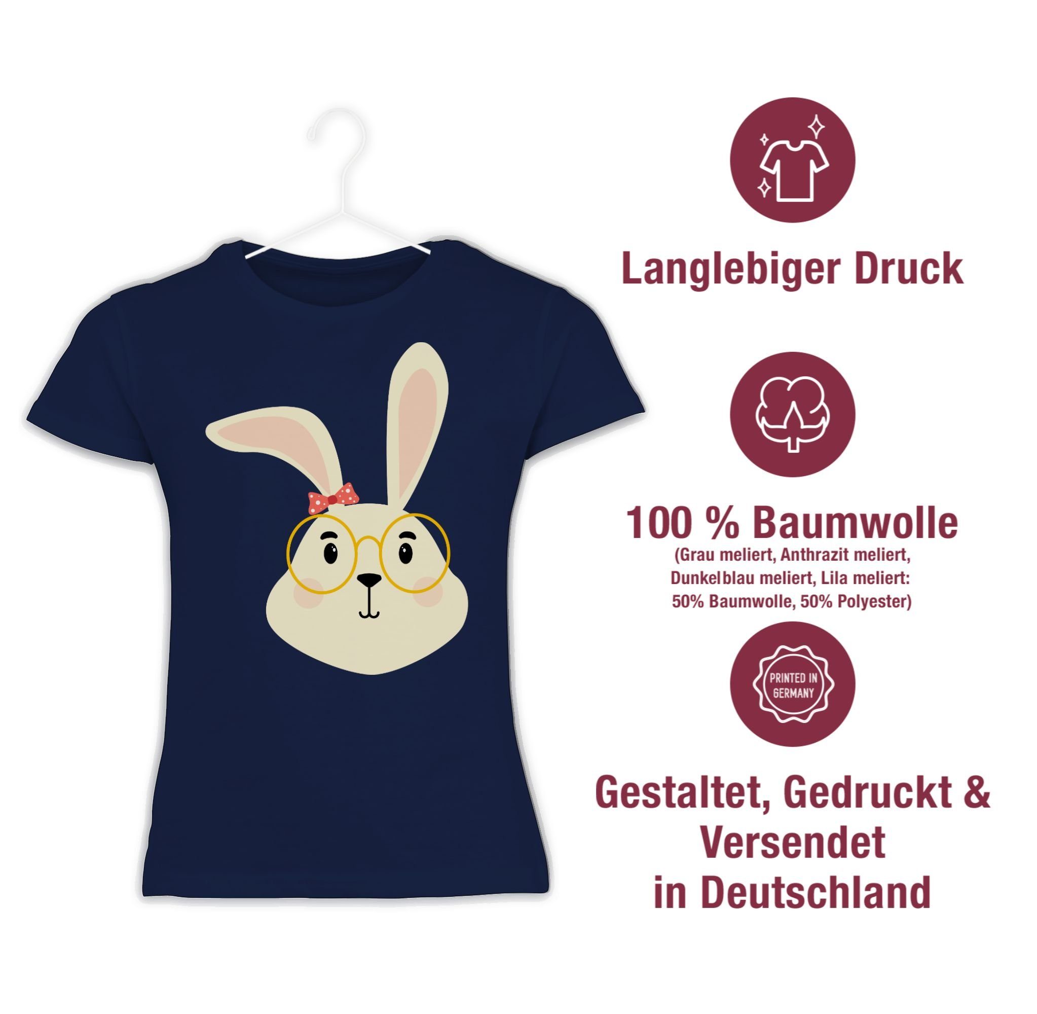 Print mit Hase Animal Band T-Shirt 1 und Brille Tiermotiv Süßer Shirtracer Dunkelblau