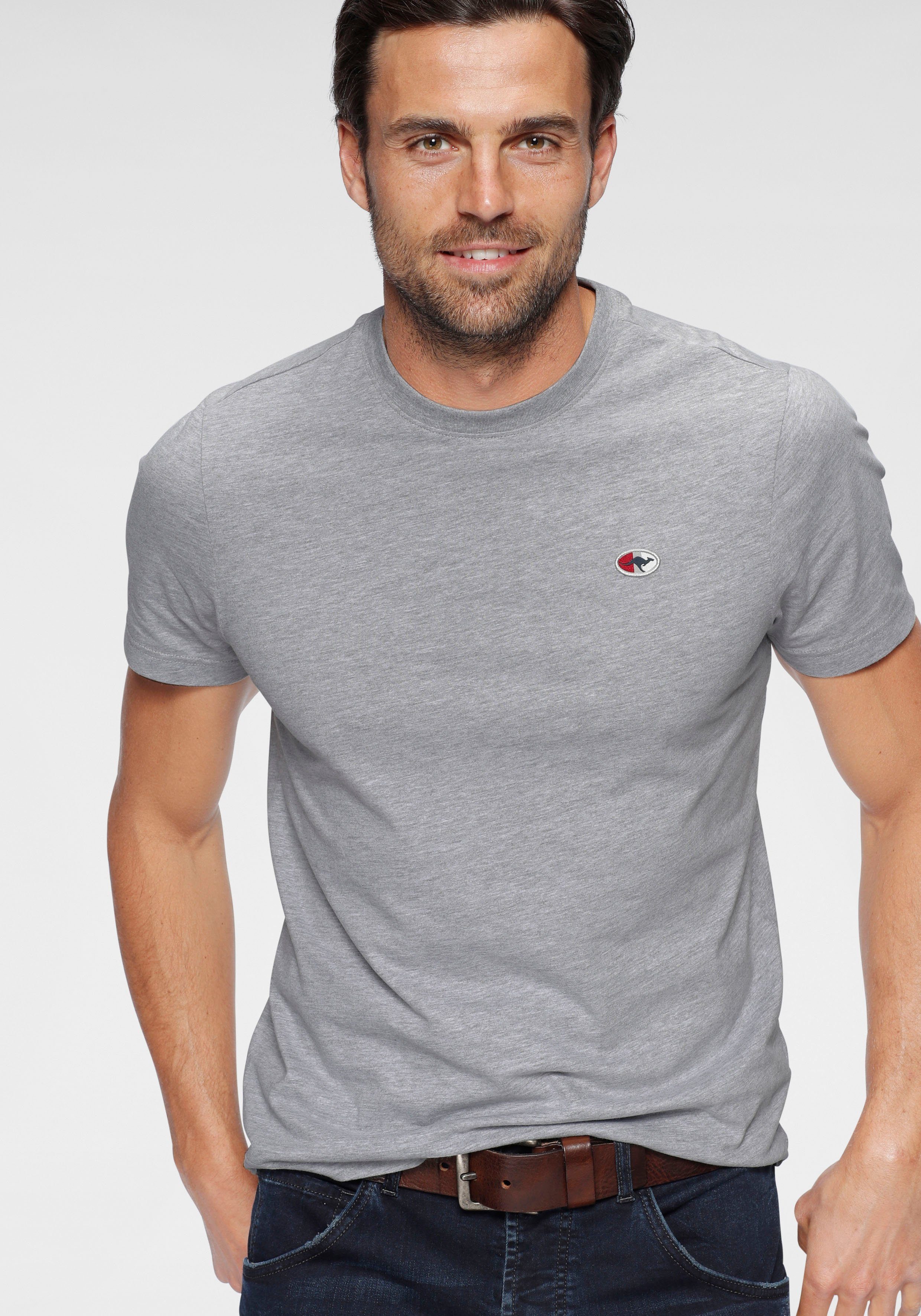 KangaROOS T-Shirt unifarben grau-meliert