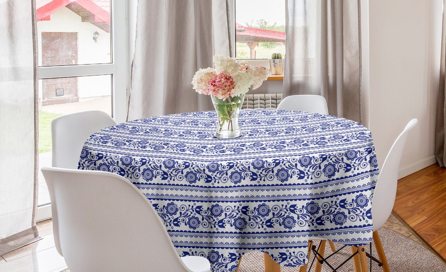 Abakuhaus Tischdecke Kreis Tischdecke Abdeckung für Esszimmer Küche Dekoration, Volk Horizontal Wirbelnde Blumen