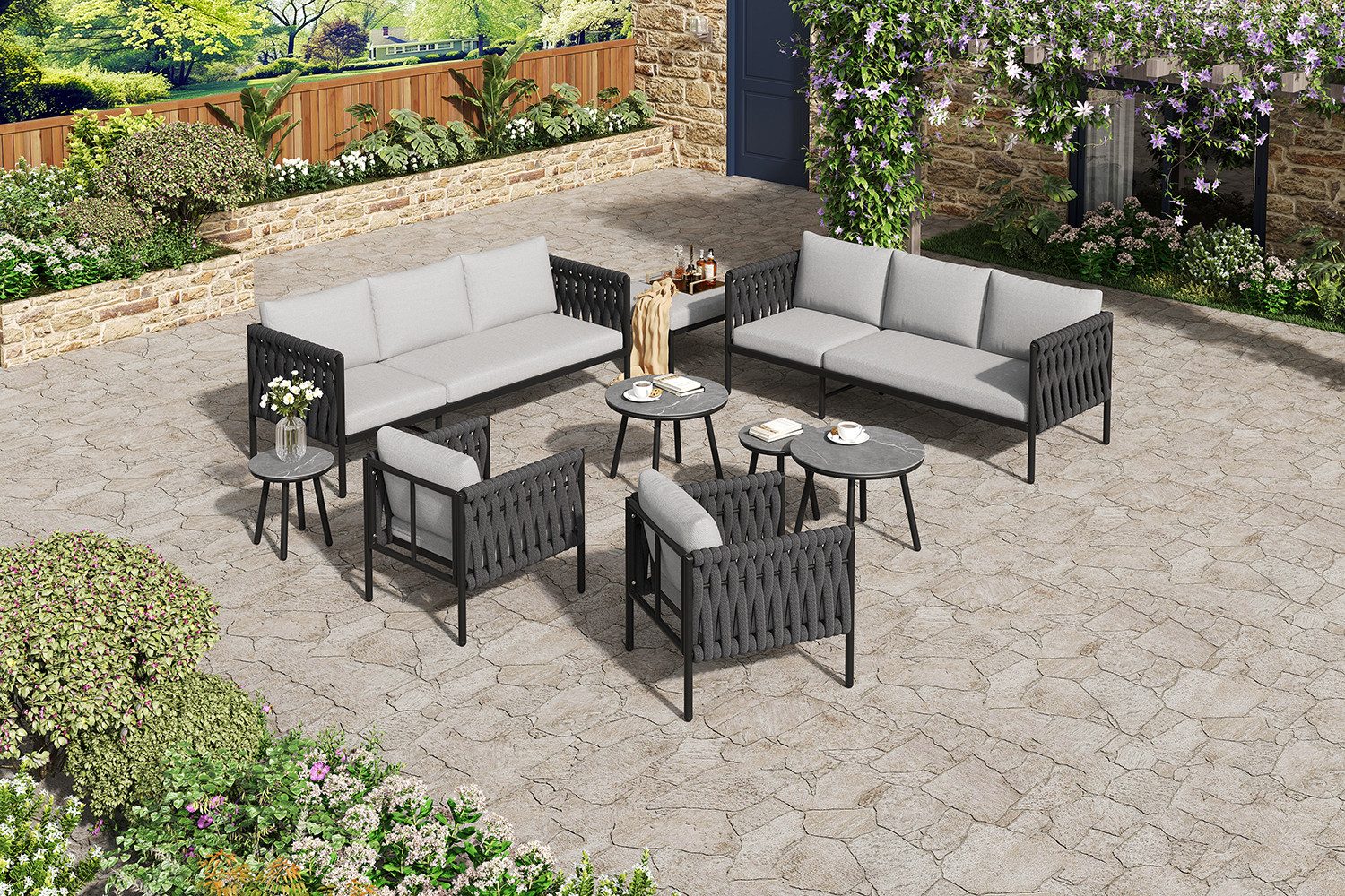 MODFU Gartenlounge-Set wetterbeständig, wasserabweisend, (Garten-Lounge-Set günstig online kaufen