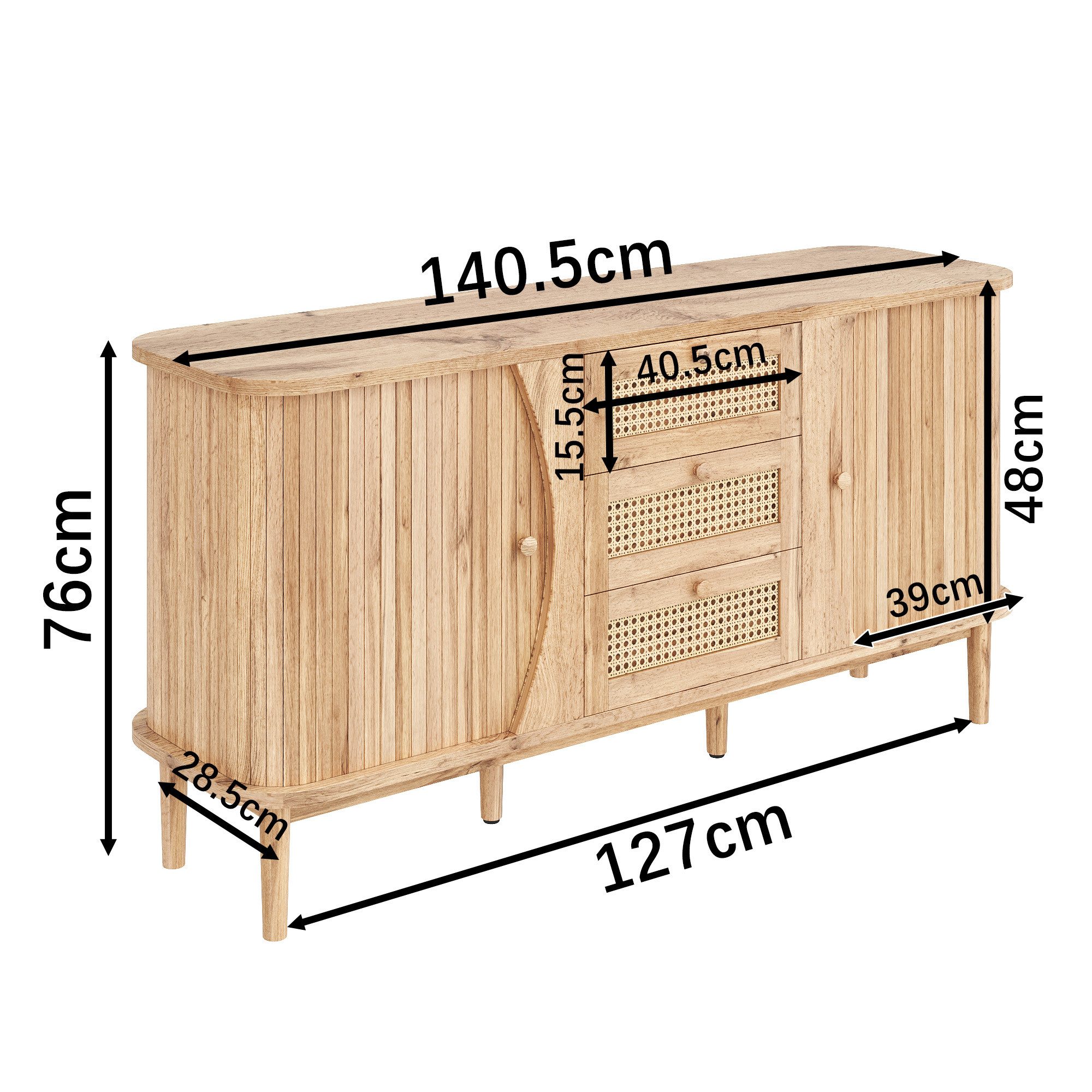 Ulife Sideboard Rattankommode, Kommode mit Schiebetüren, günstig online kaufen