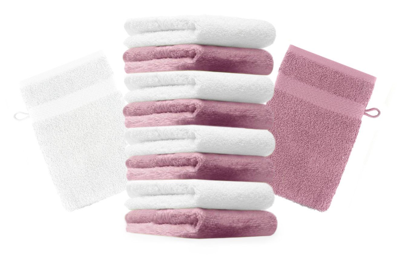 Betz Waschhandschuh 10 Stück Waschhandschuhe Premium 100% Baumwolle Waschlappen Set 16x21 cm Farbe Altrosa und weiß (10-tlg)